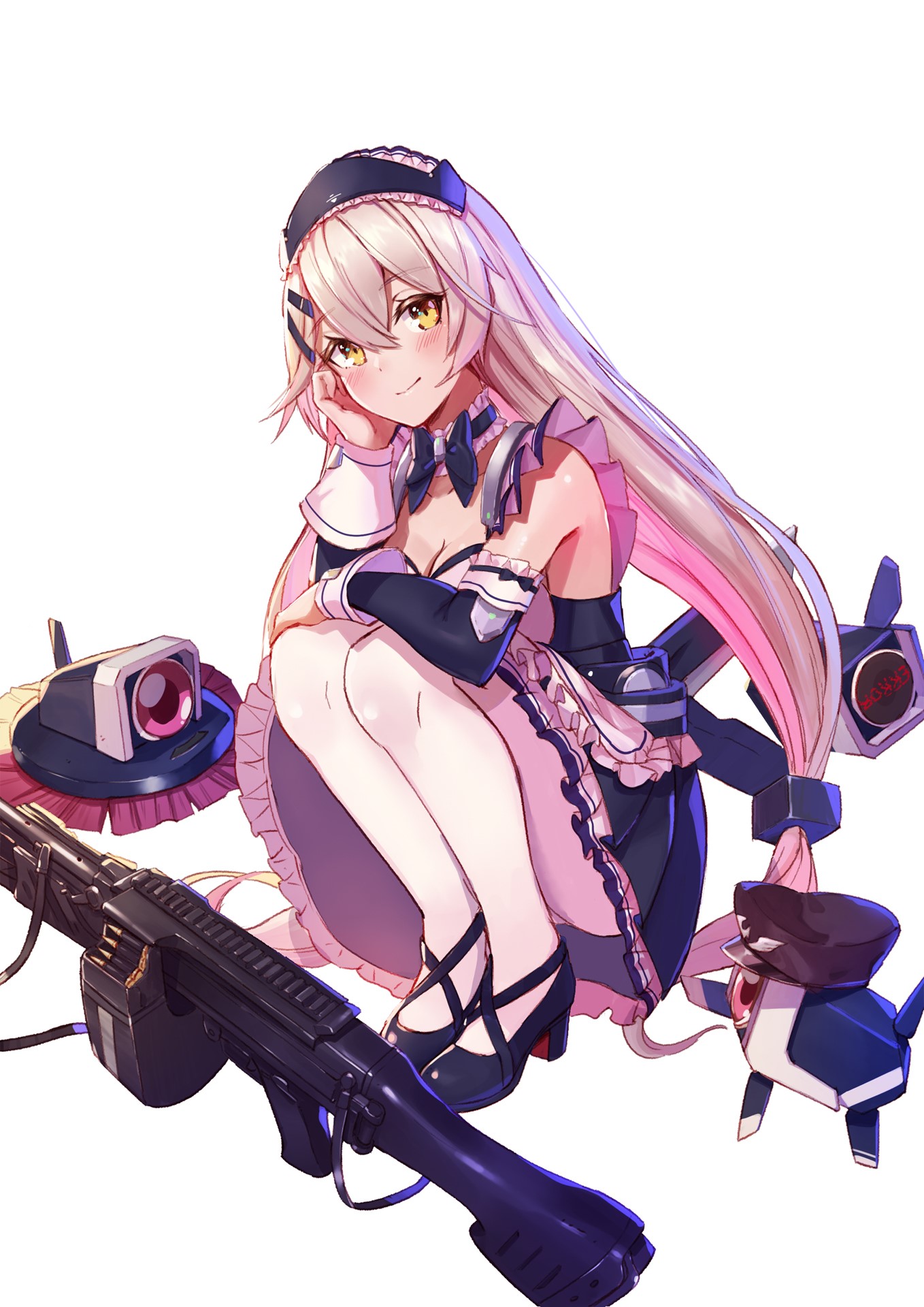 Anime girl in maid outfit with weapons HD Phone Wallpaper