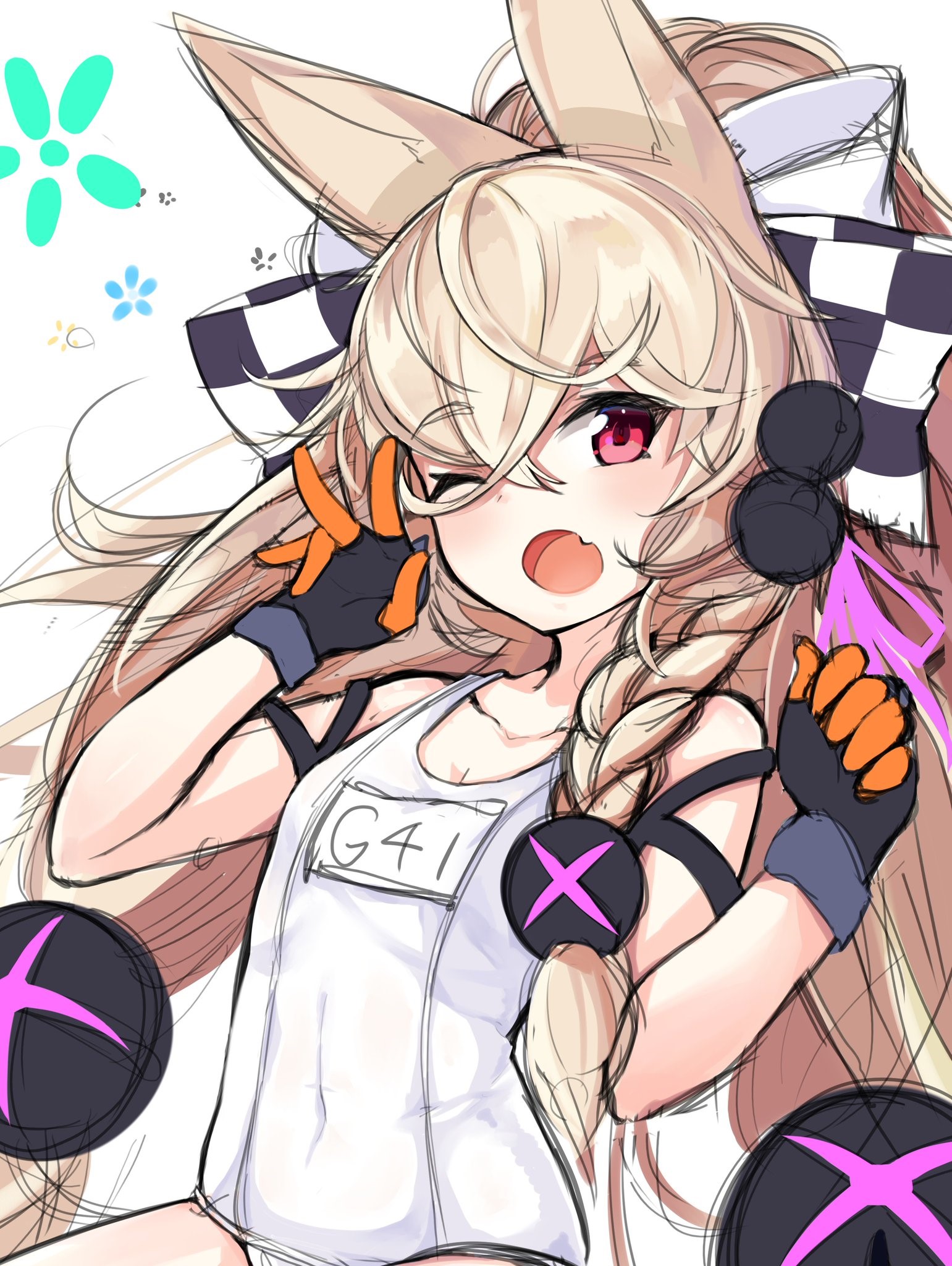 Anime girl with bunny ears and checkered ribbon HD Phone Wallpaper
