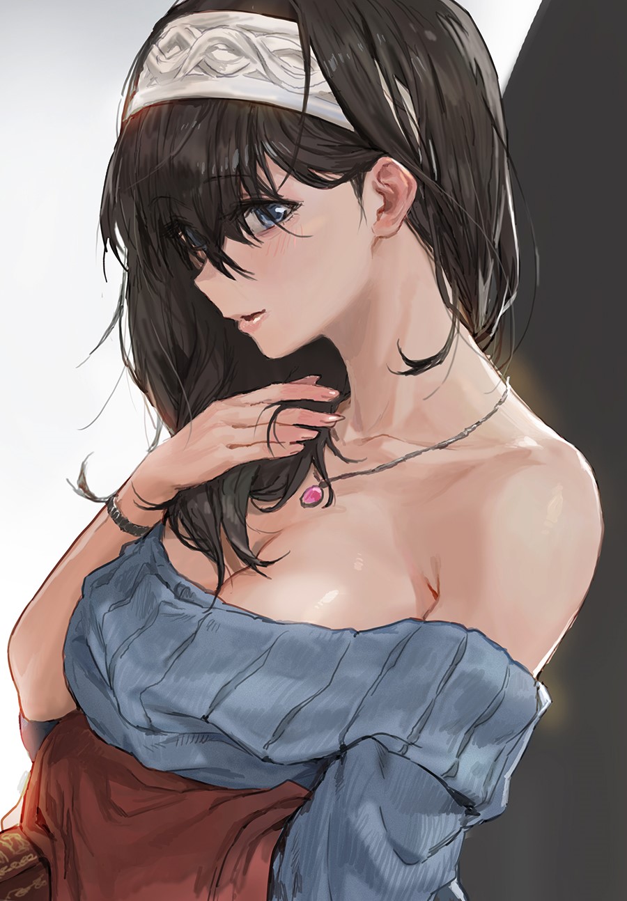 Sagisawa Fumika in a blue sweater HD Phone Wallpaper