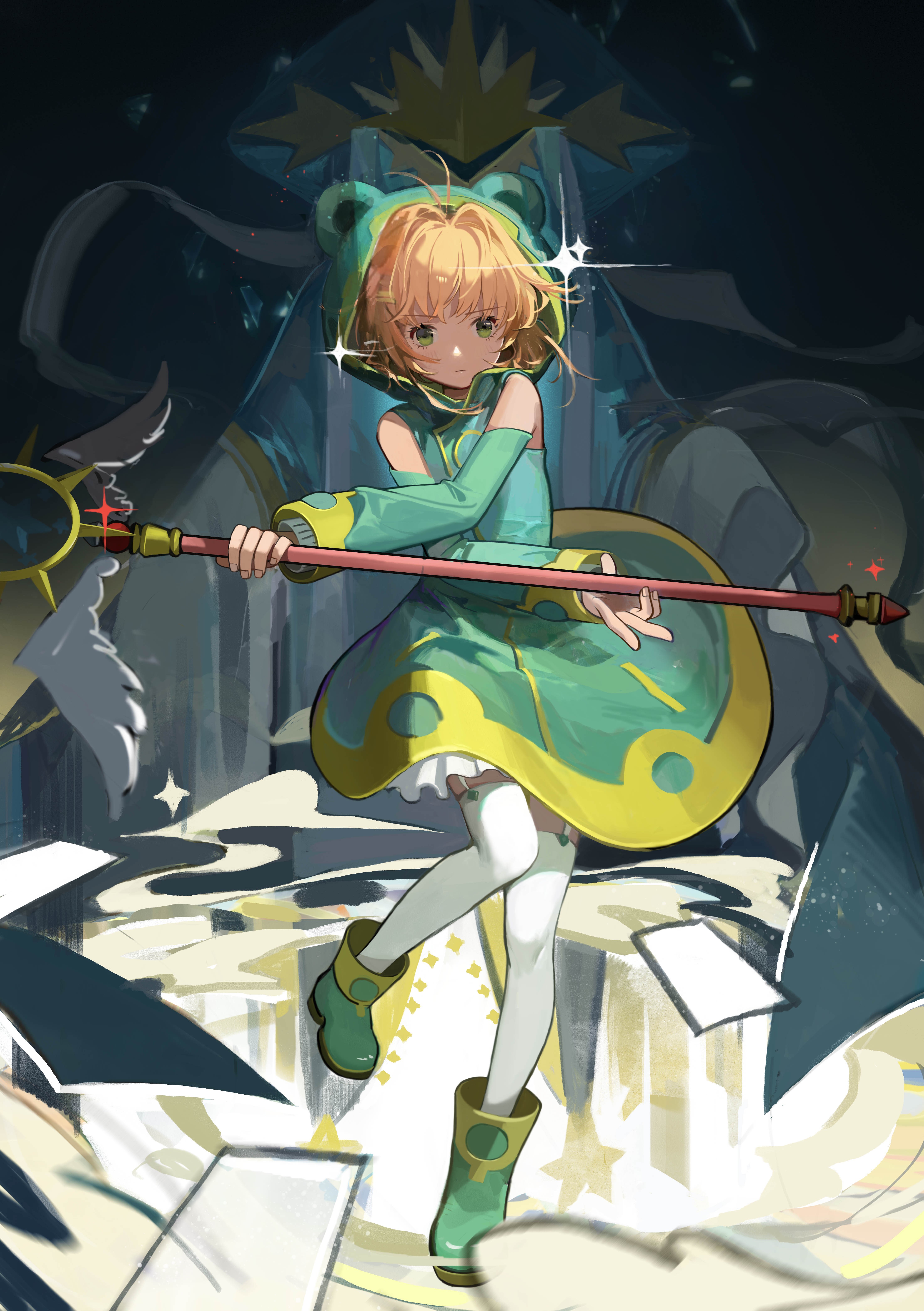 Sakura Kinomoto from Cardcaptor Sakura with a staff HD Phone Wallpaper