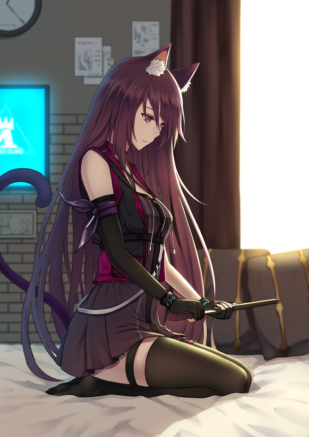 Melantha from Arknights sitting on a bed HD Phone Wallpaper