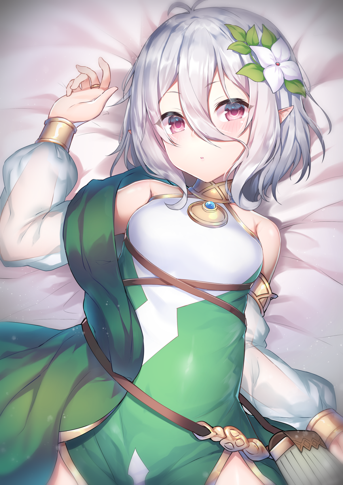 Kokkoro from Princess Connect! Re:Dive lying on a bed HD Phone Wallpaper