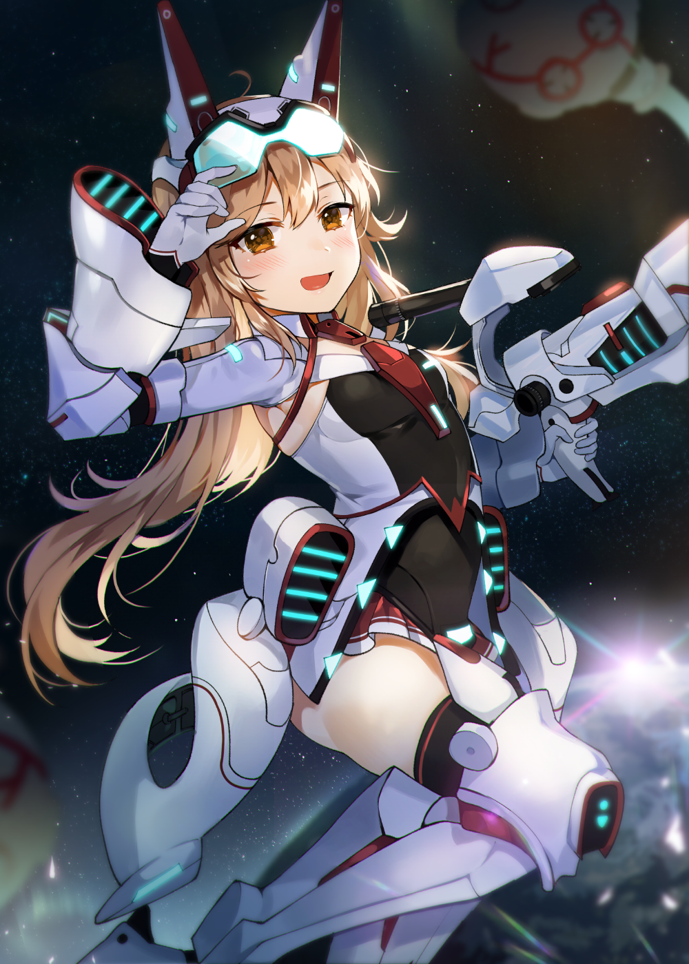Anime girl in futuristic armor with a gun HD Phone Wallpaper