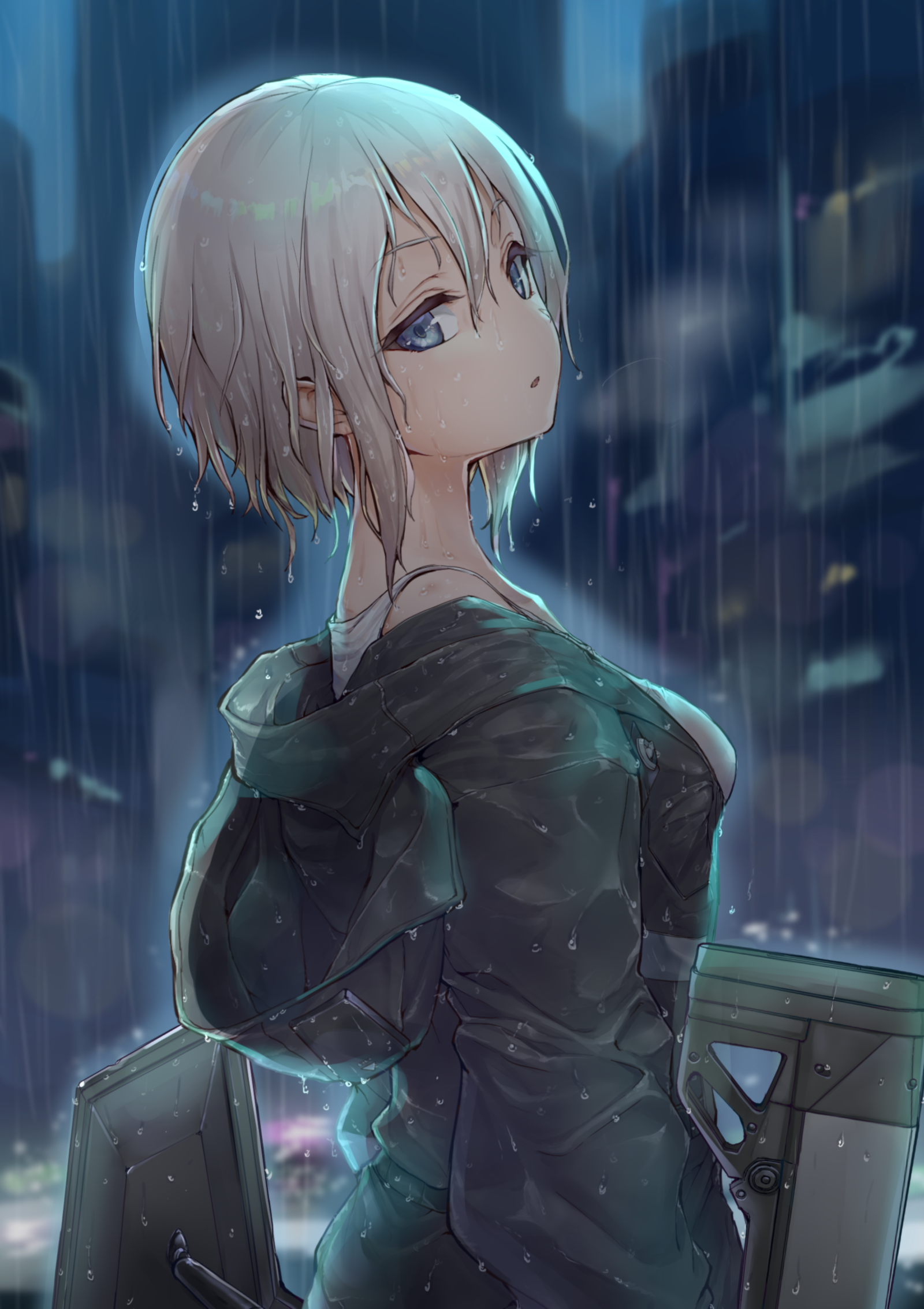 Anime girl in the rain HD Phone Wallpaper