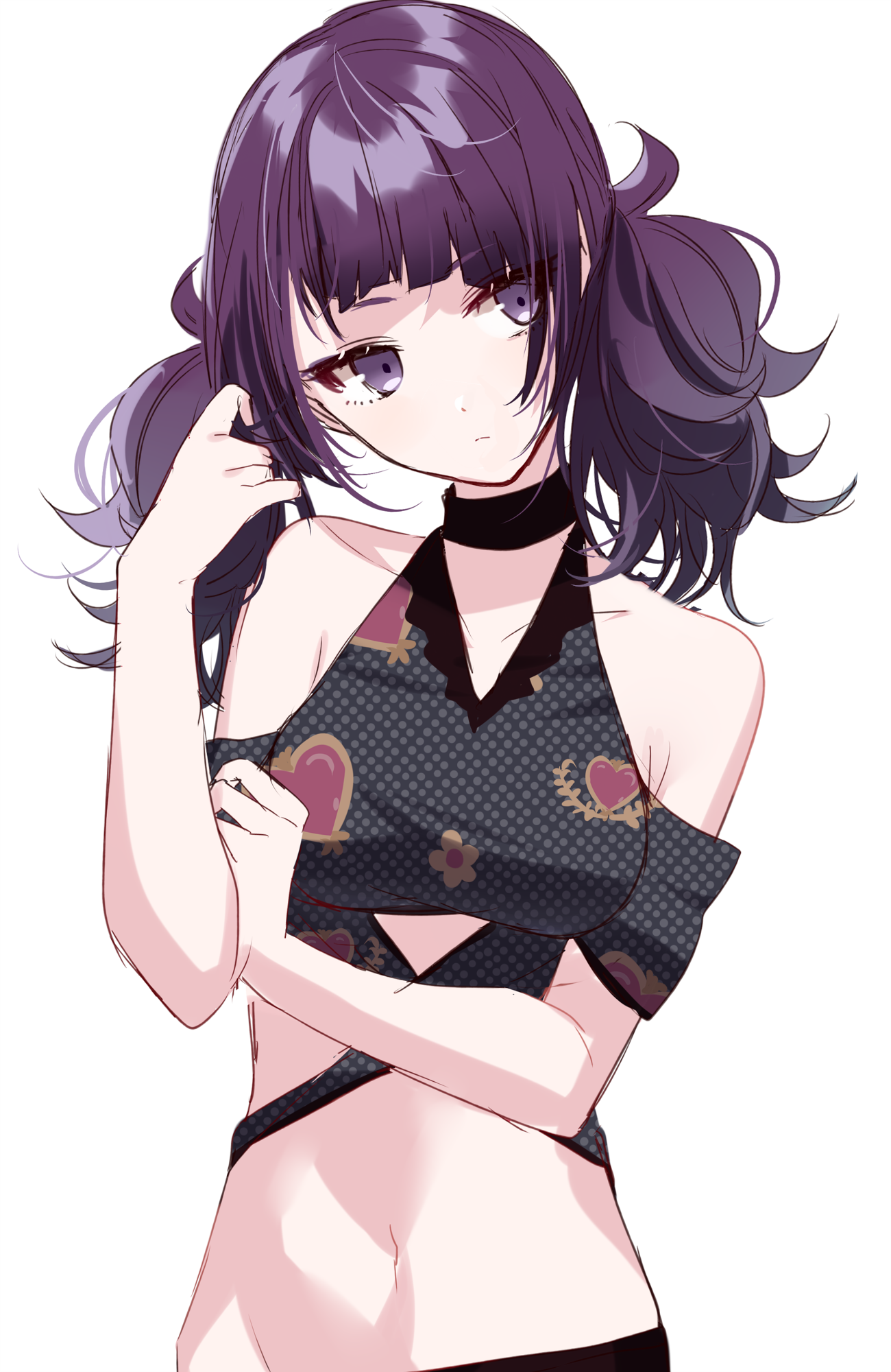 Anime girl with purple hair in a bikini HD Phone Wallpaper