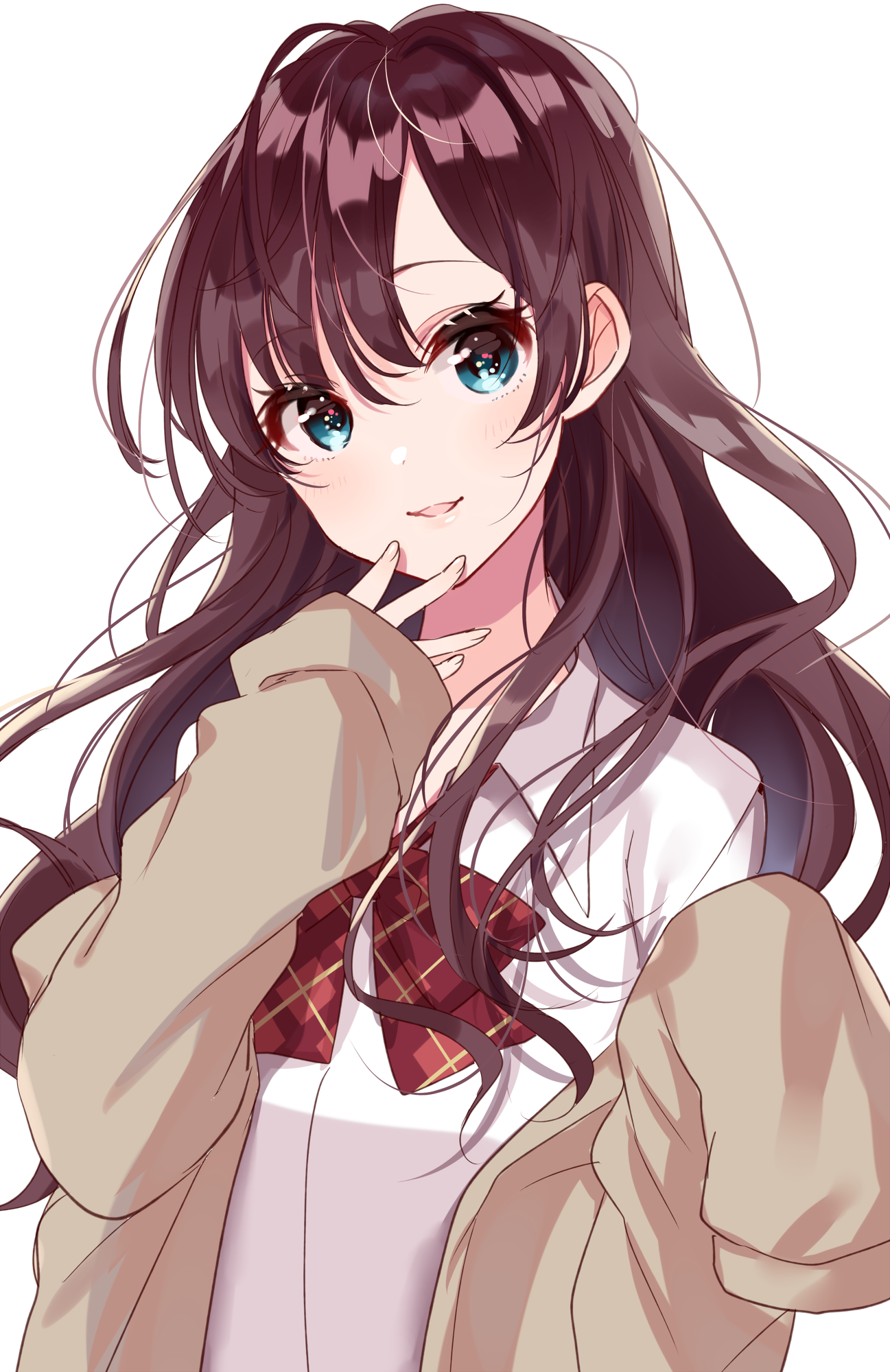 Anime girl with brown hair and blue eyes HD Phone Wallpaper