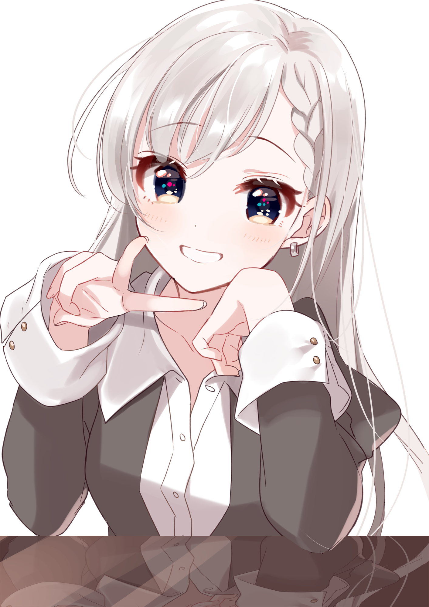 Anime girl with white hair making peace sign HD Phone Wallpaper