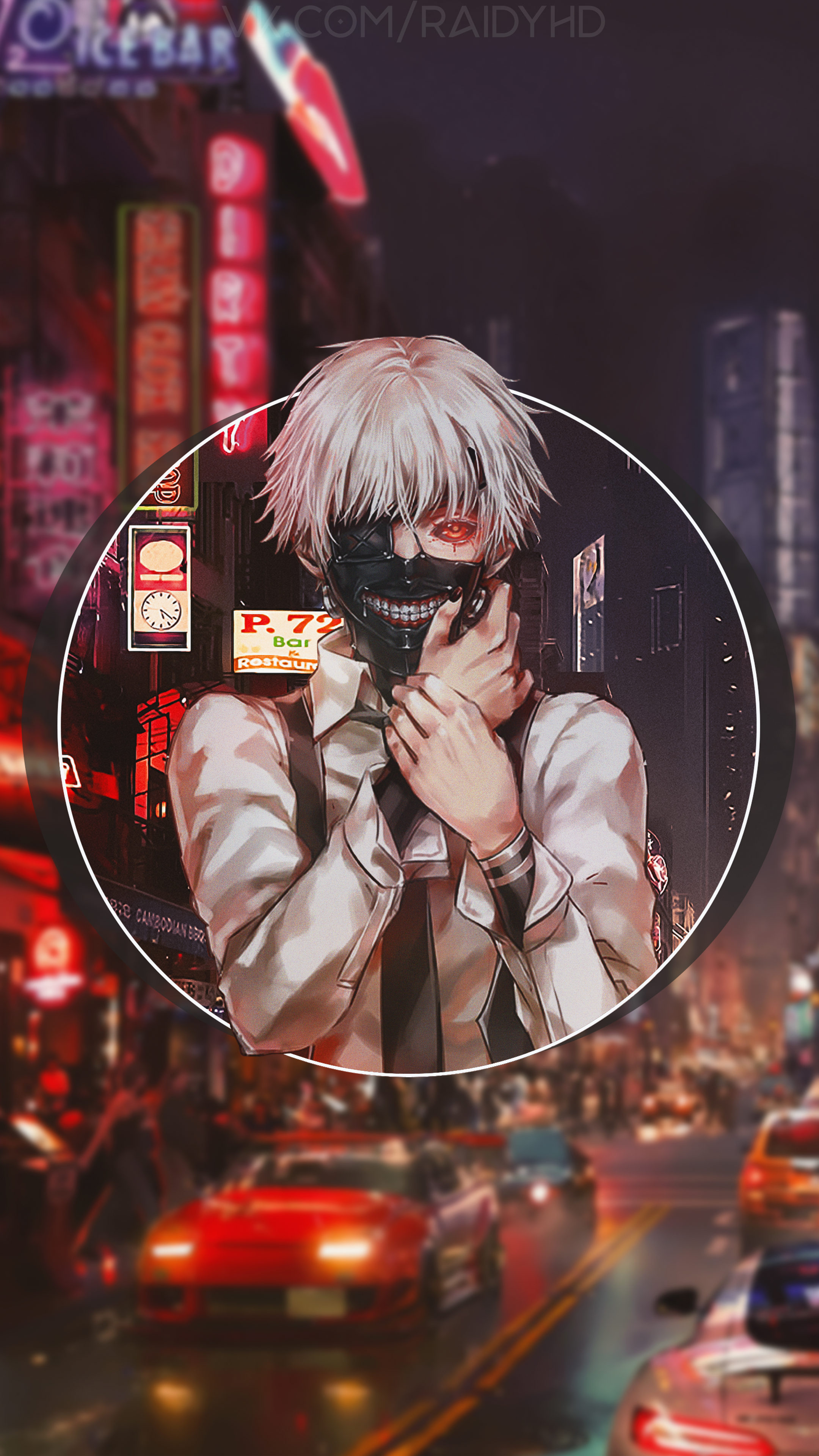 Kaneki Ken from Tokyo Ghoul in a city at night HD Phone Wallpaper