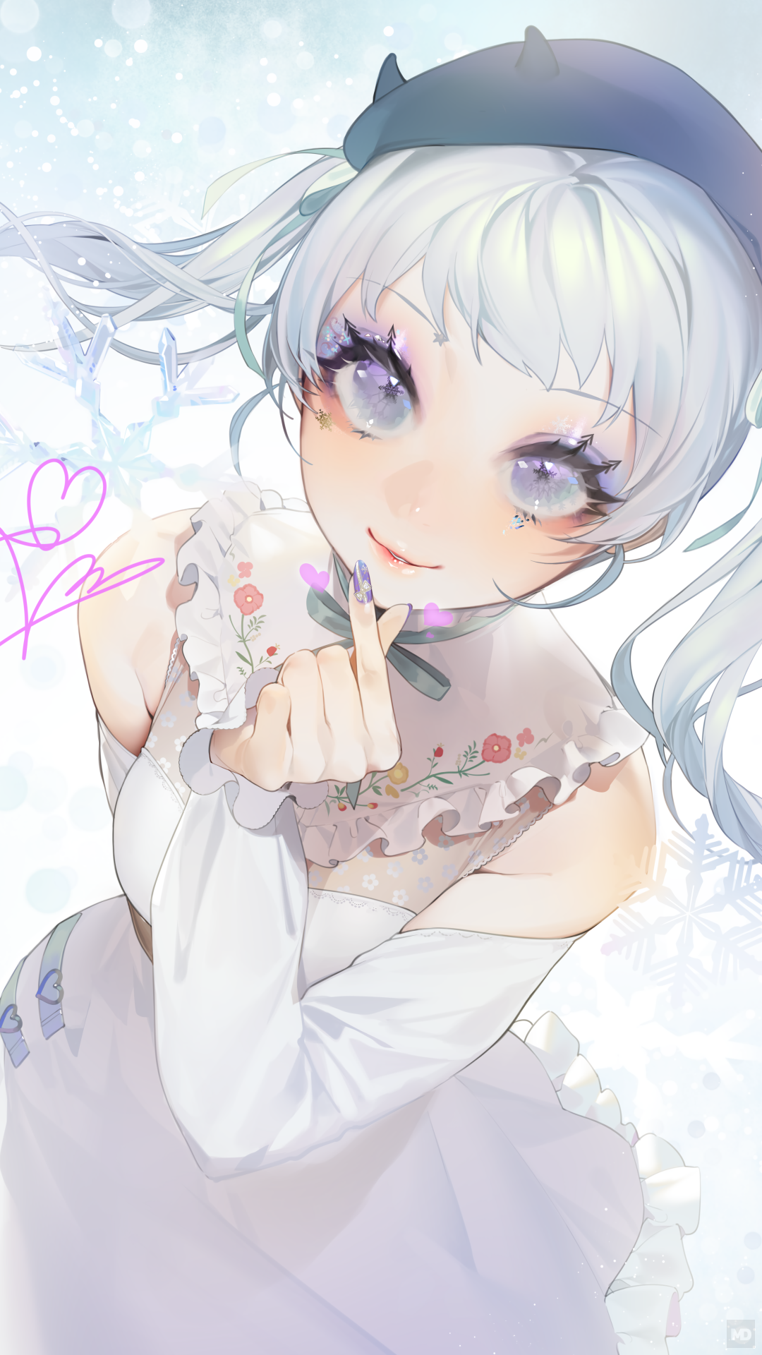 Anime girl with white hair and purple eyes HD Phone Wallpaper