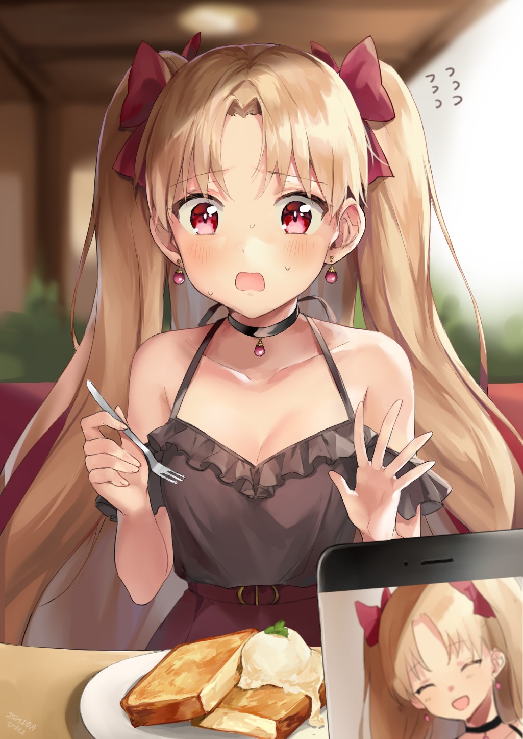 Ereshkigal from Fate/Grand Order eating at a restaurant HD Phone Wallpaper