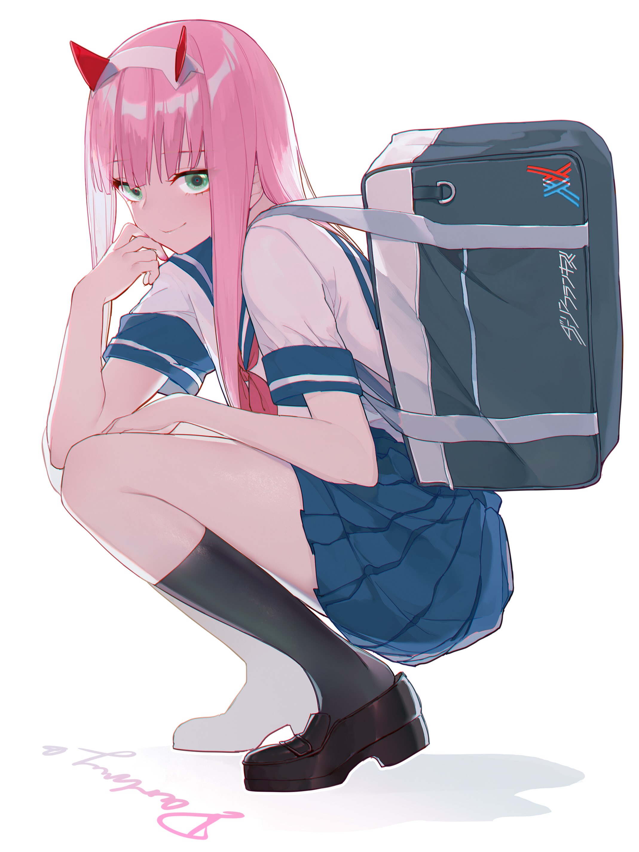 Zero Two from Darling in the FranXX in School Uniform HD Phone Wallpaper