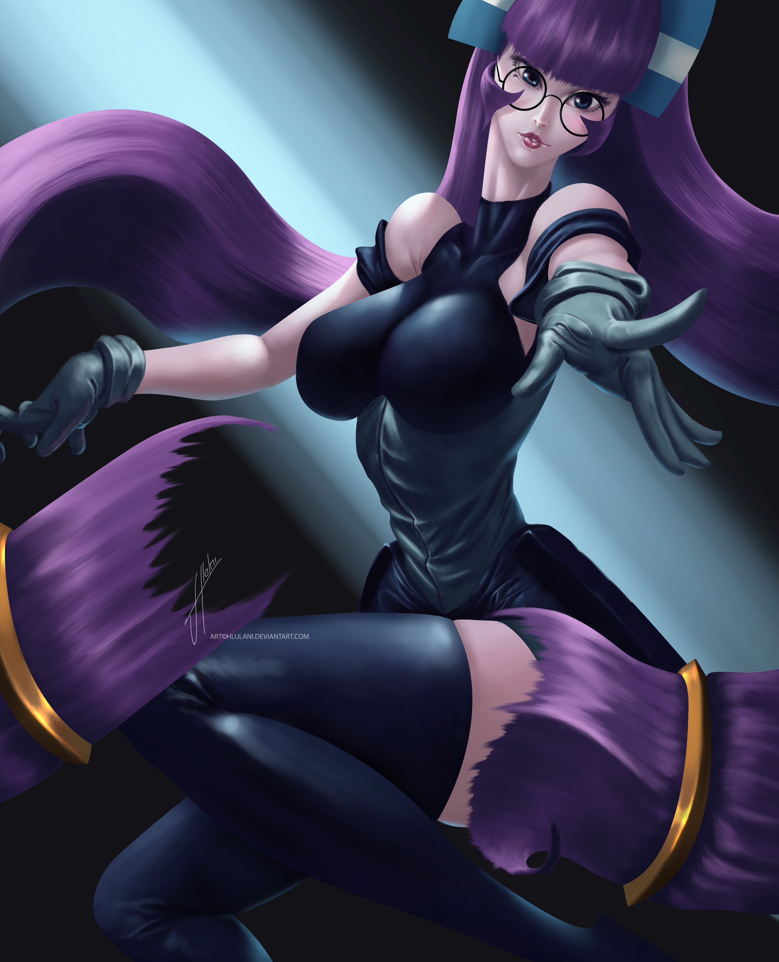 Anime girl with purple hair and glasses HD Phone Wallpaper