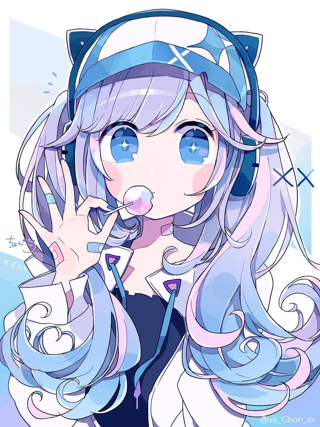 Anime girl with blue hair eating a lollipop HD Phone Wallpaper