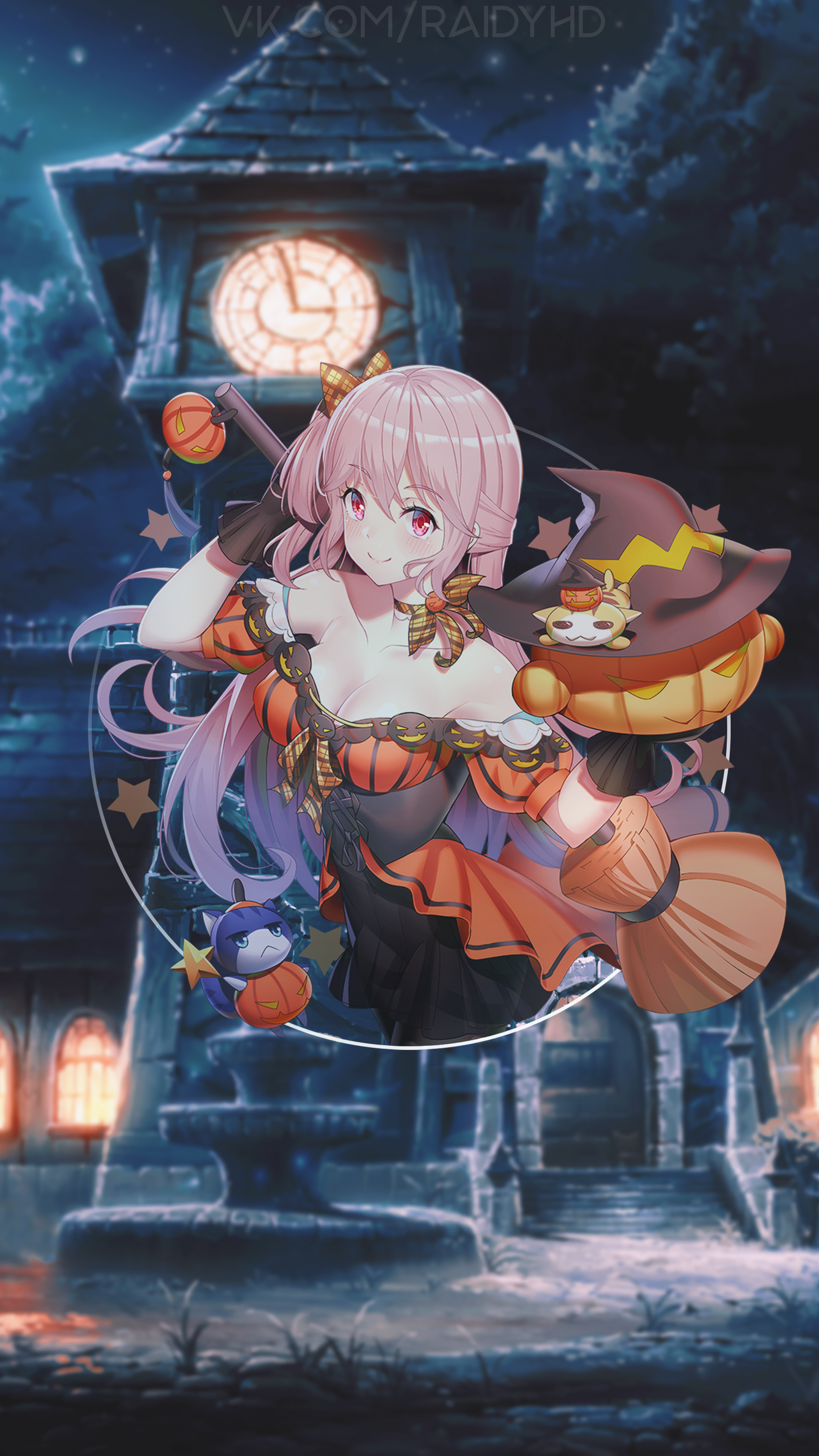 Anime Girl in Halloween Costume at DuskWood HD Phone Wallpaper