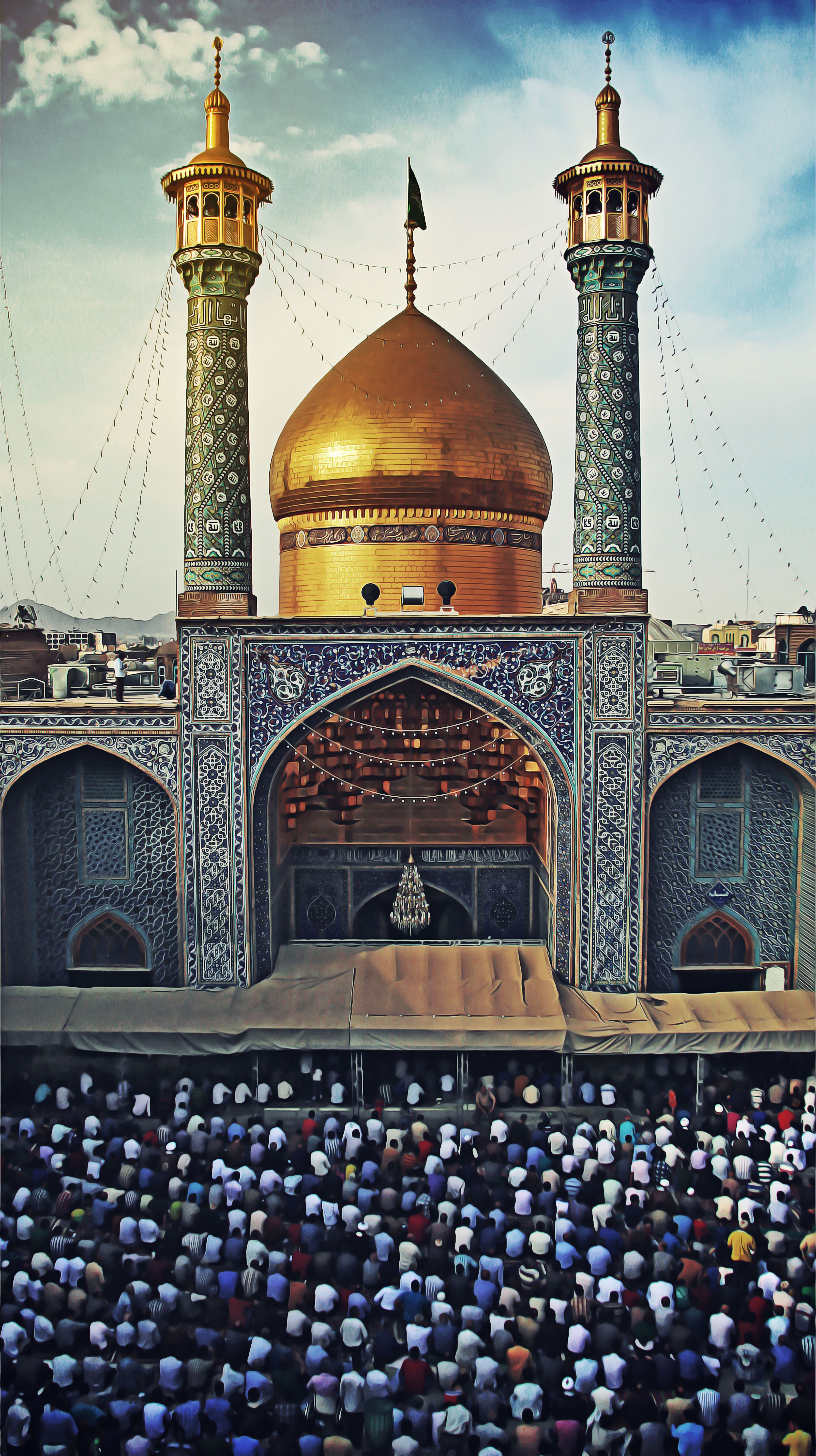 Mosque with Golden Dome and Minarets in Iran HD Phone Wallpaper