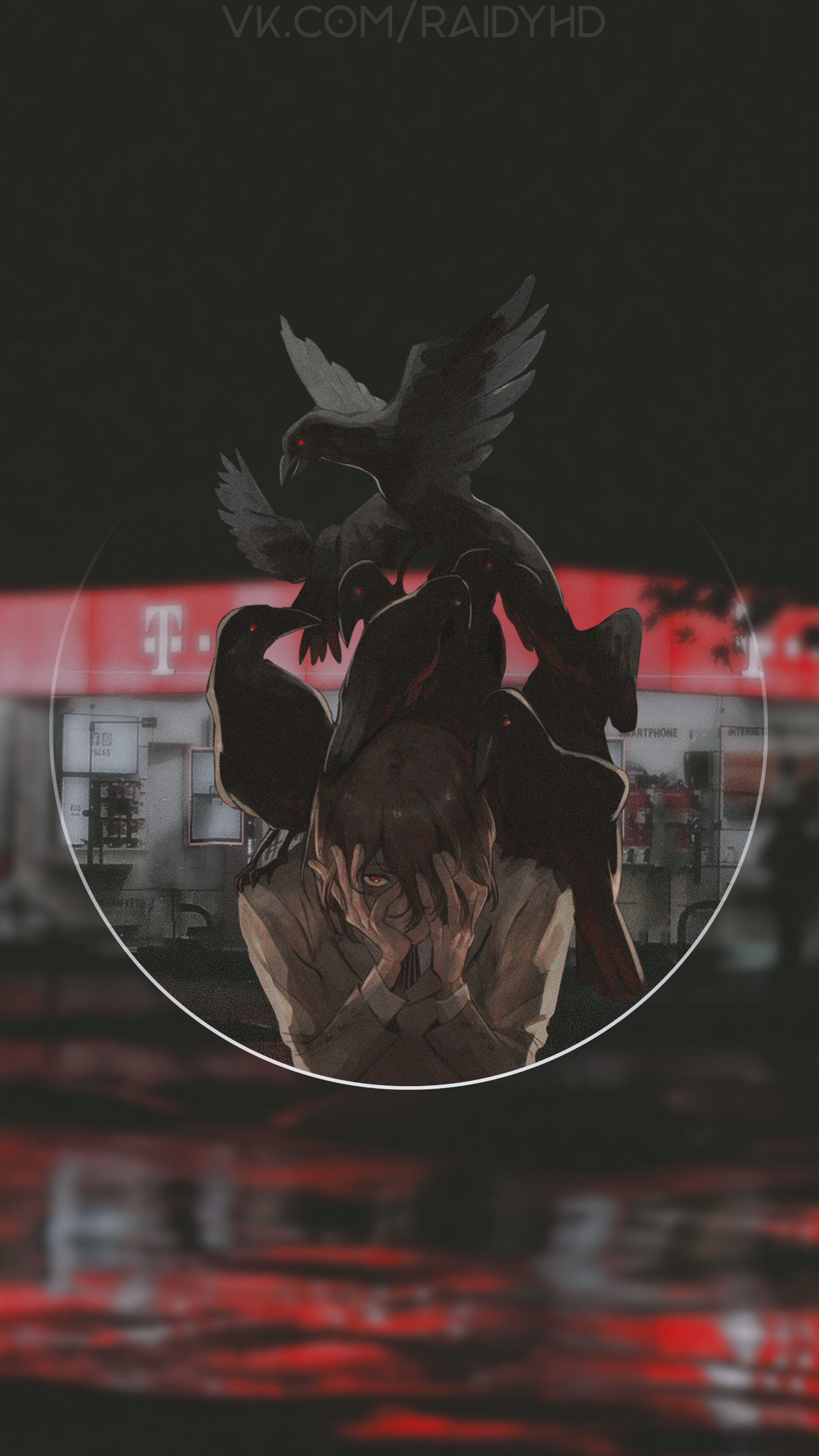 Anime boy with crows and T-Mobile sign HD Phone Wallpaper