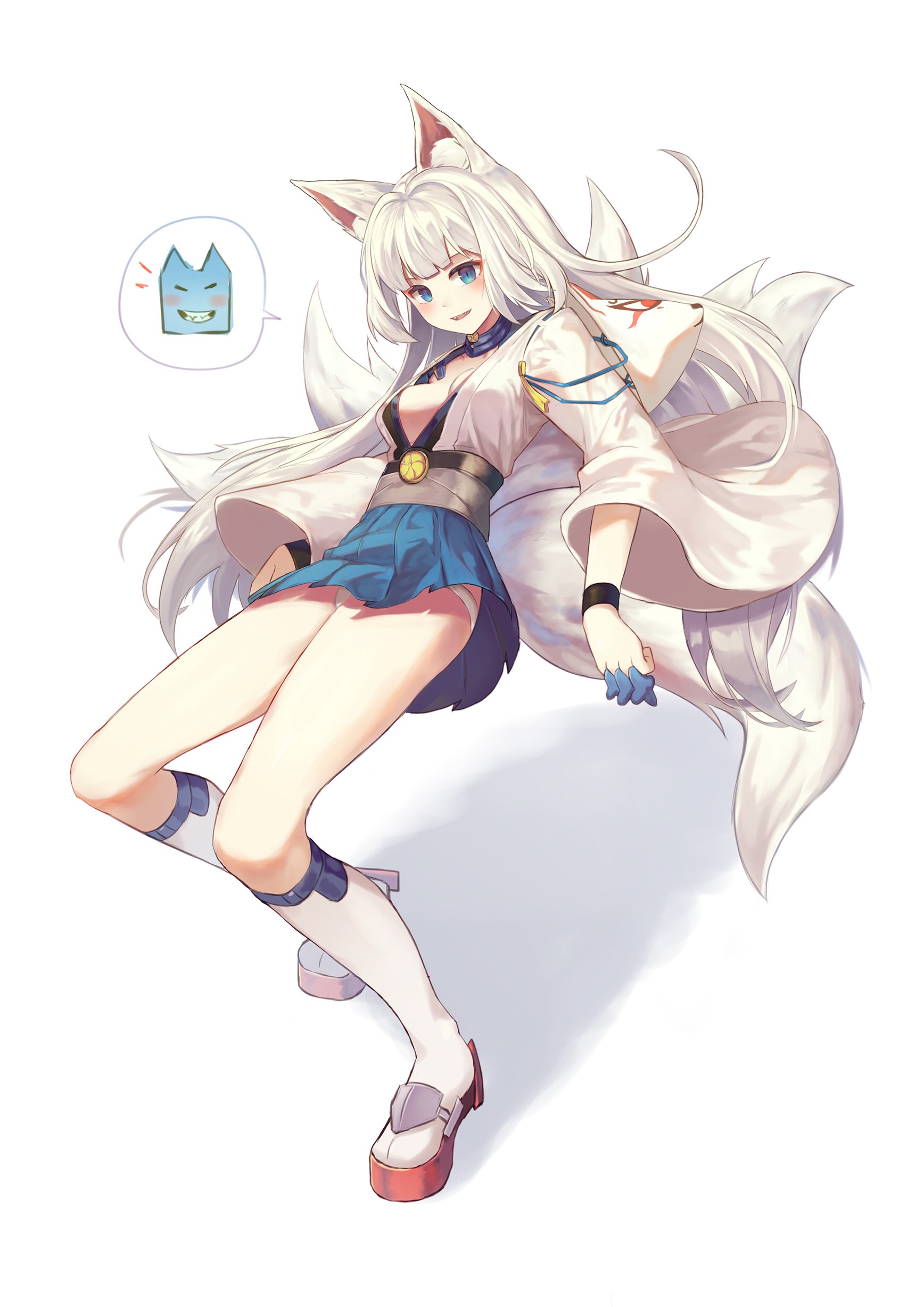Kaga from Azur Lane with fox ears and tails HD Phone Wallpaper