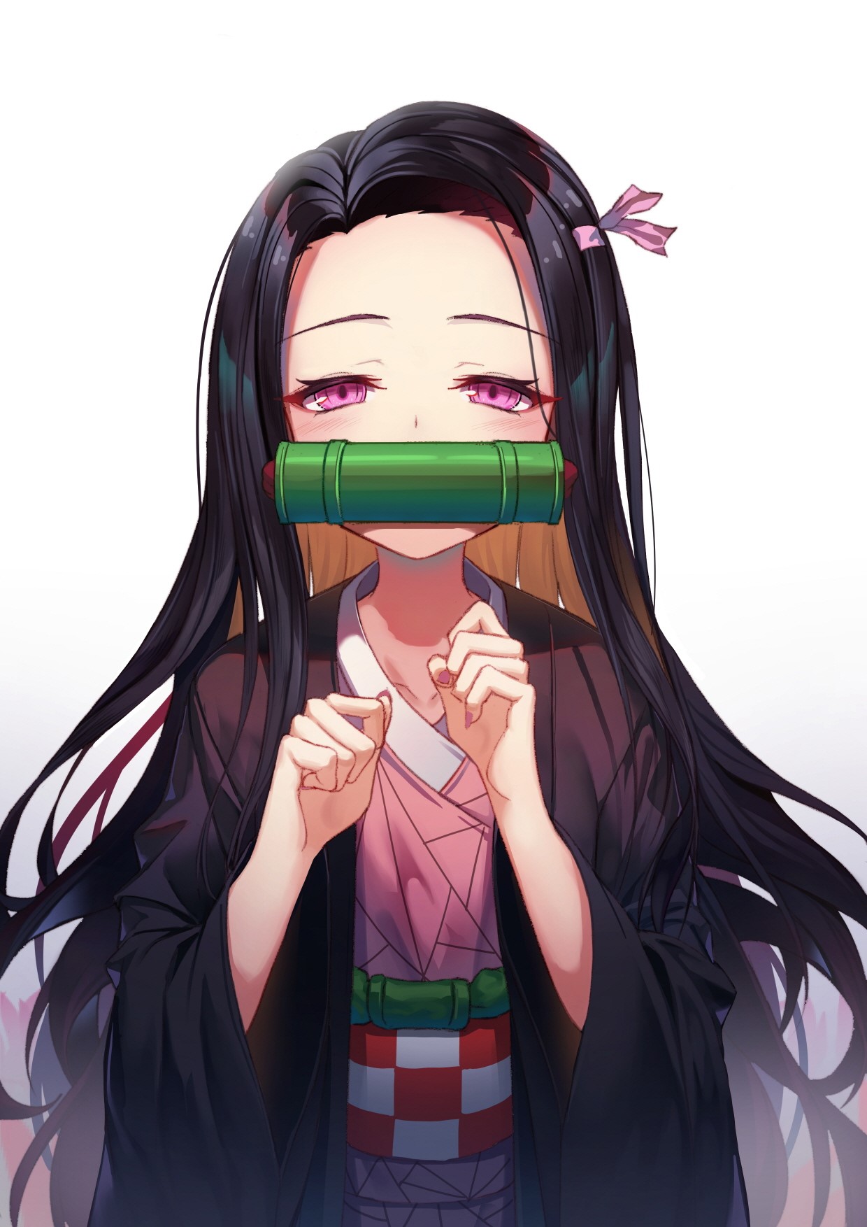 Kamado Nezuko in Japanese Kimono Portrait HD Phone Wallpaper