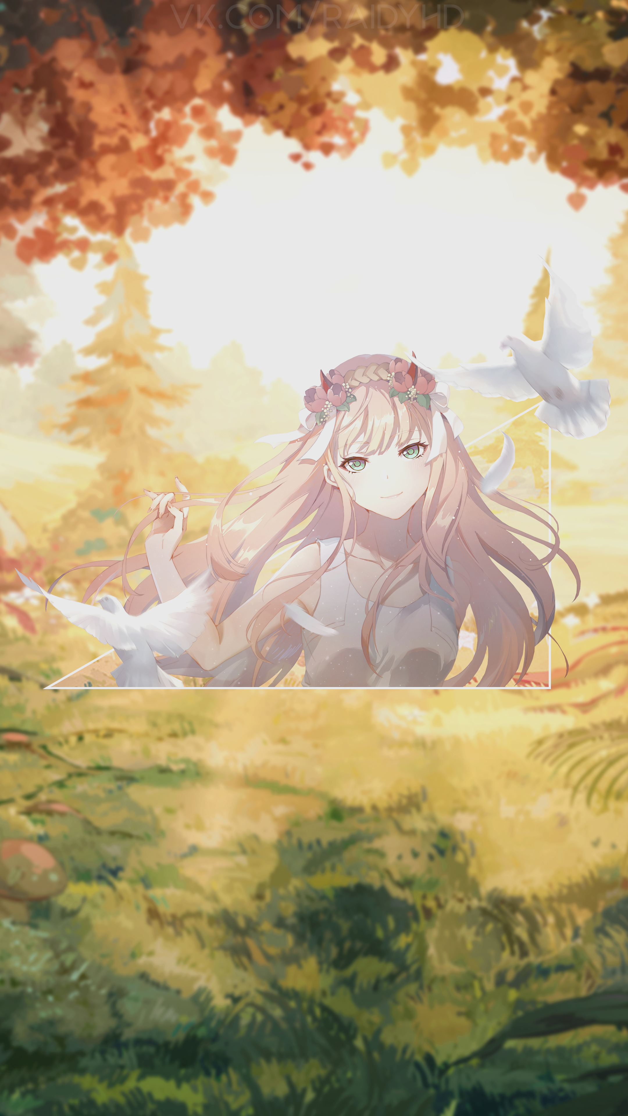 Zero Two from Darling in the FranXX with doves HD Phone Wallpaper