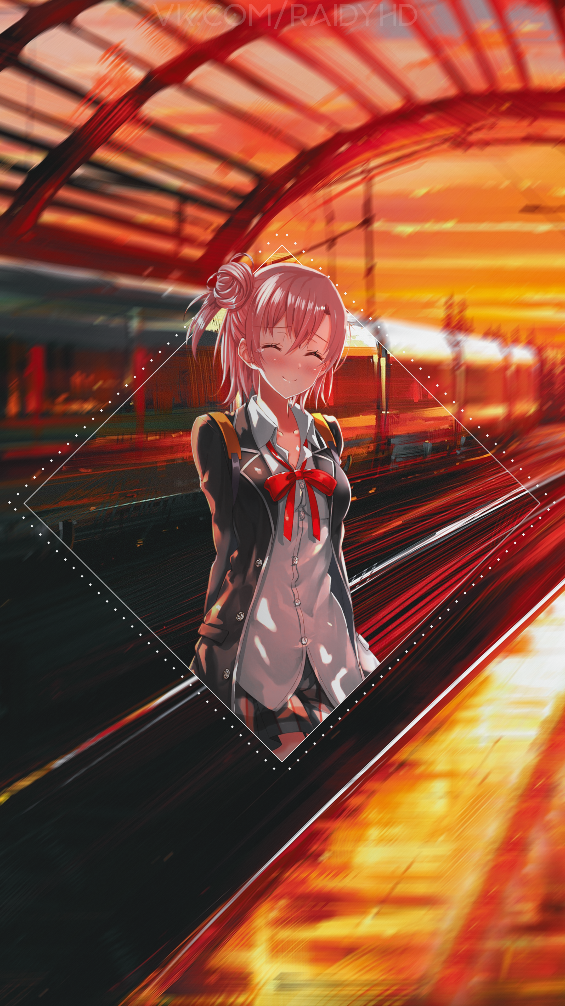 Yuigahama Yui at a Train Station at Sunset HD Phone Wallpaper