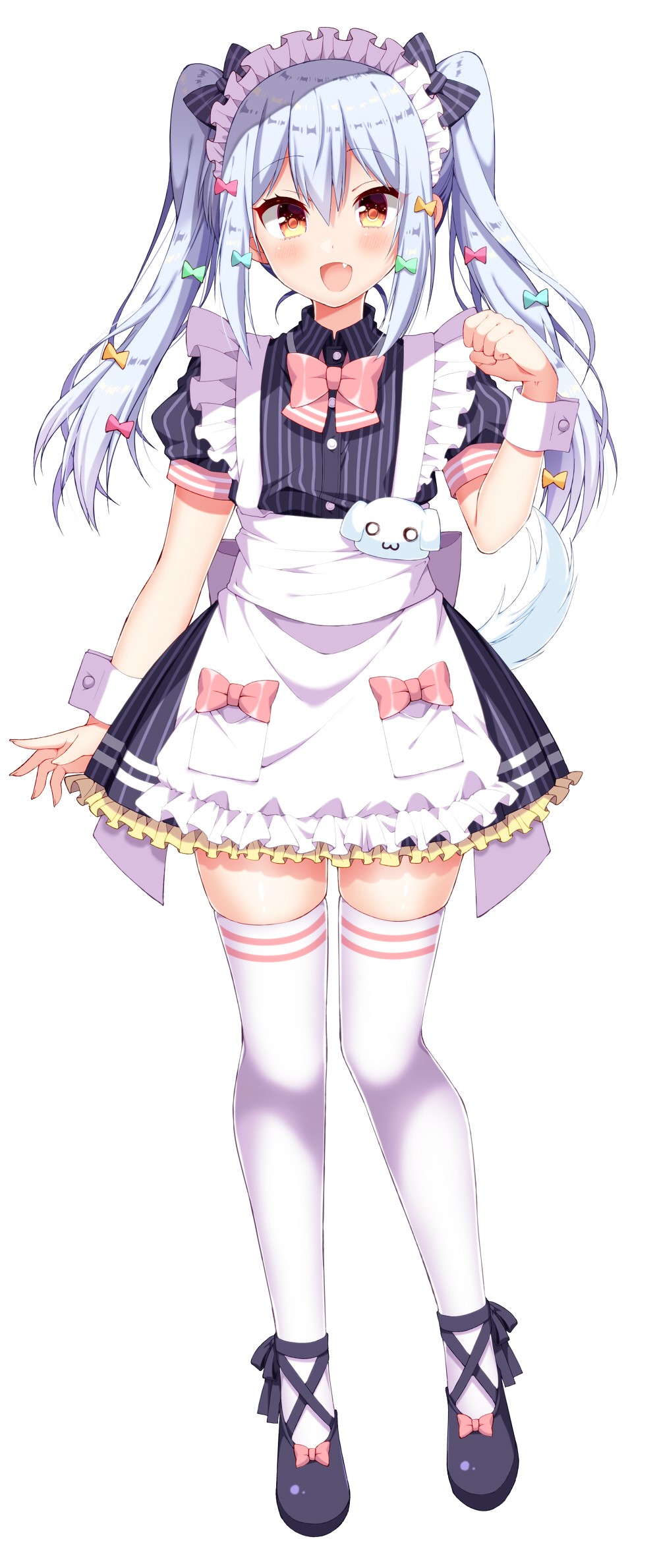 Anime girl in maid outfit with blue hair and pigtails HD Phone Wallpaper