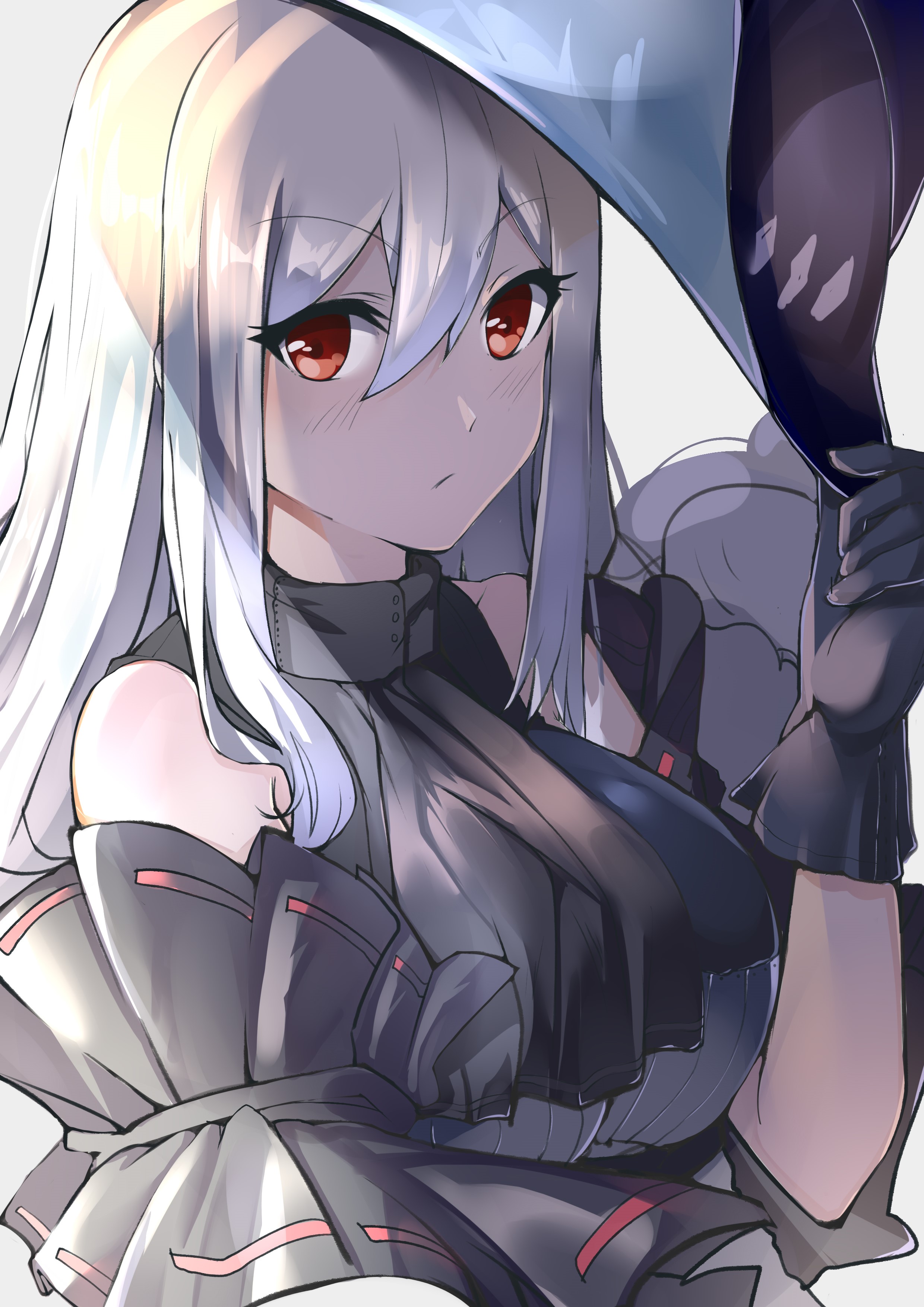 Anime girl with white hair and red eyes HD Phone Wallpaper