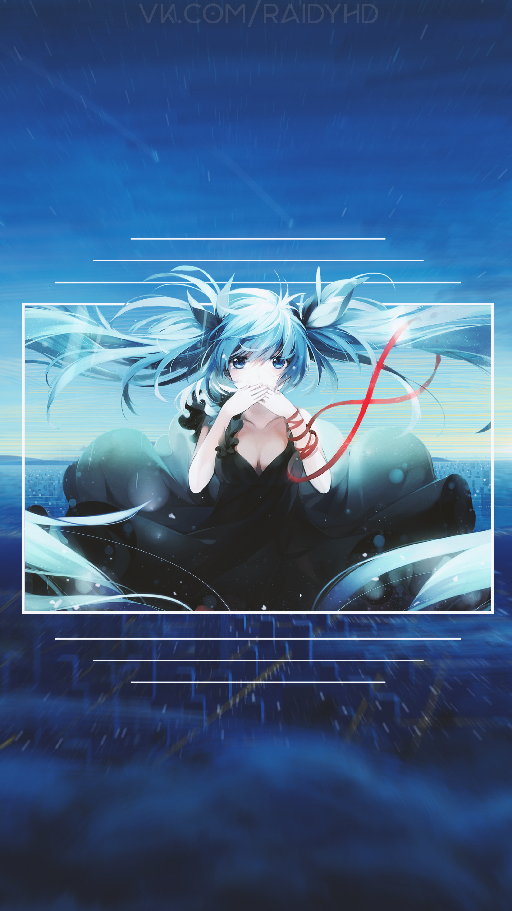 Hatsune Miku from Vocaloid in black dress HD Phone Wallpaper