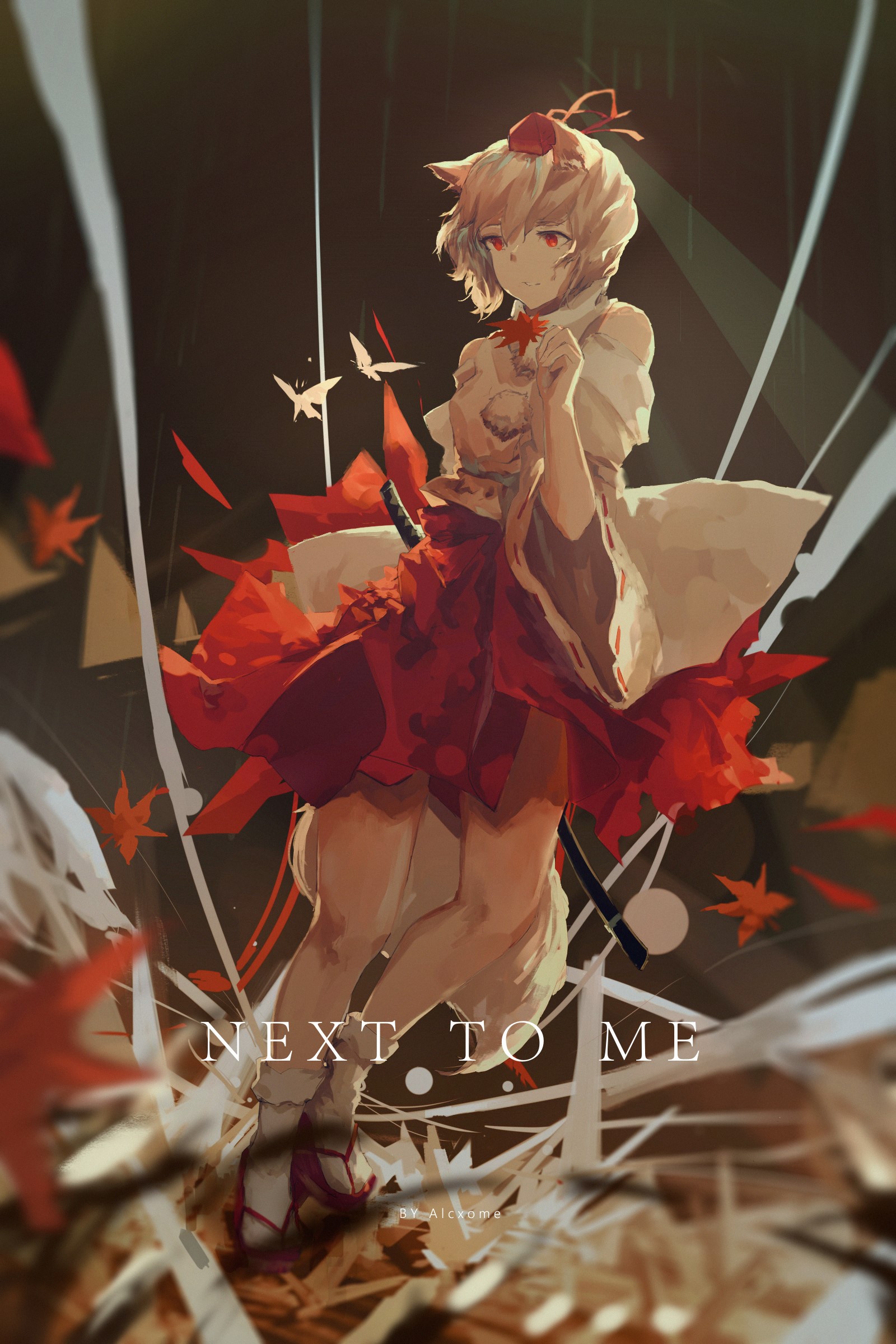 Anime girl with neko ears and red skirt HD Phone Wallpaper