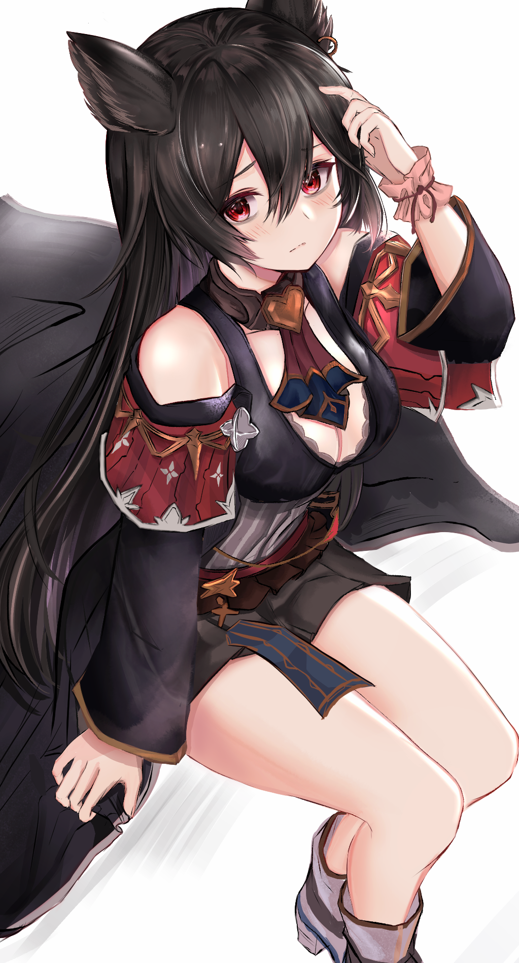 Anime girl with black hair and animal ears HD Phone Wallpaper