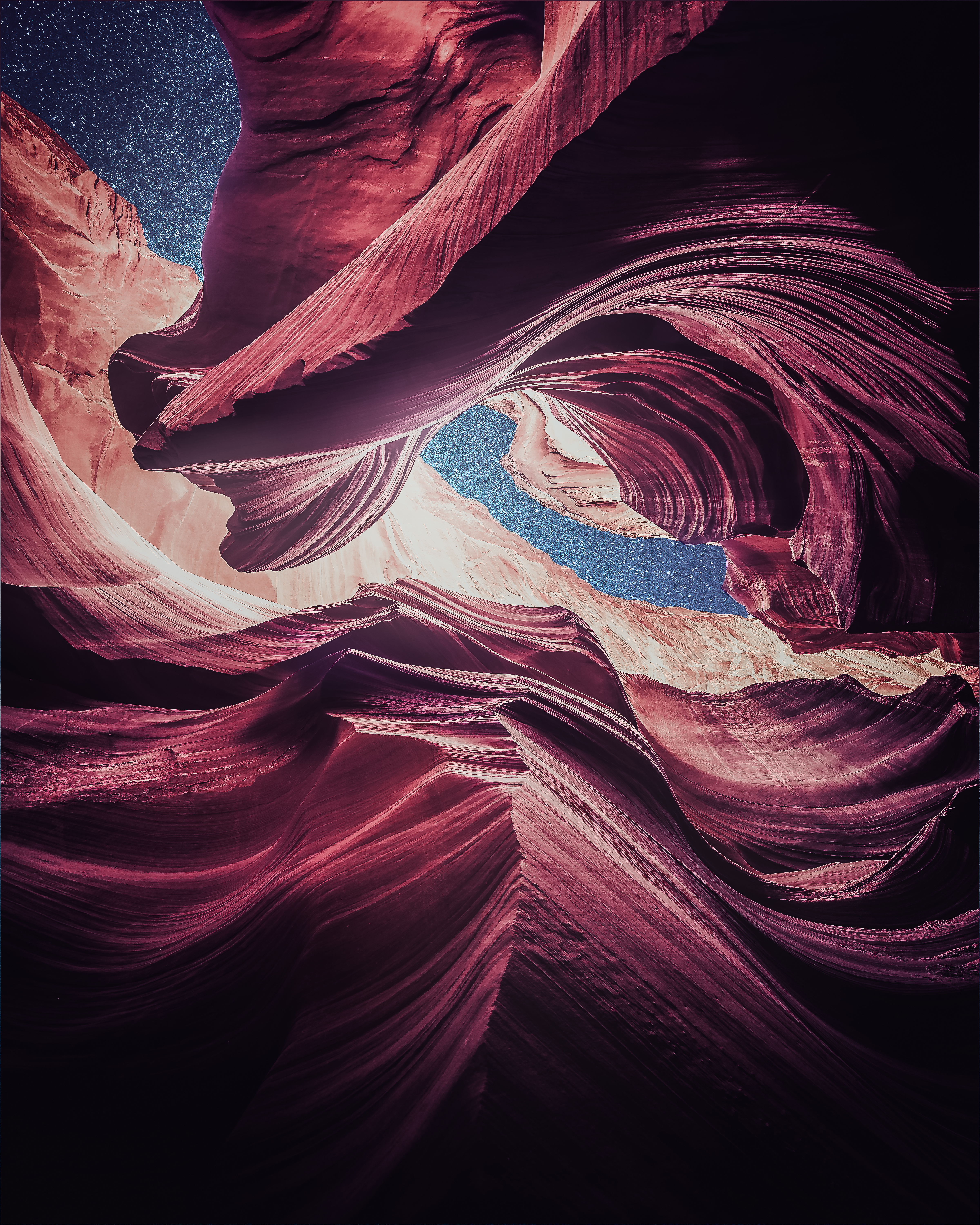 Antelope Canyon Rocks Under Starry Sky HD Wallpaper