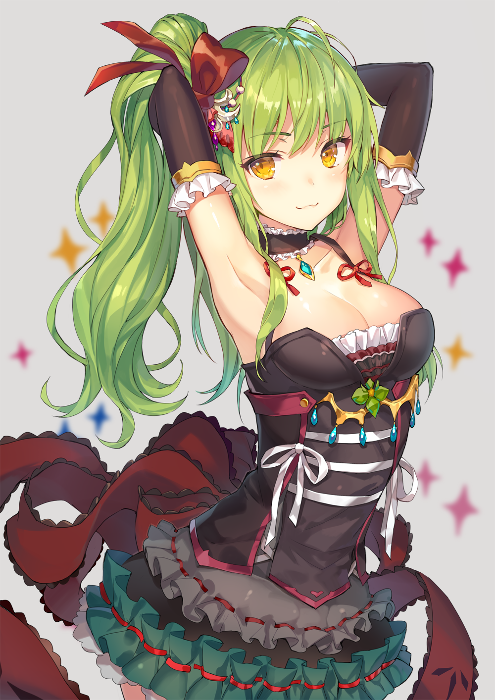 Anime girl with green hair and black dress HD Phone Wallpaper