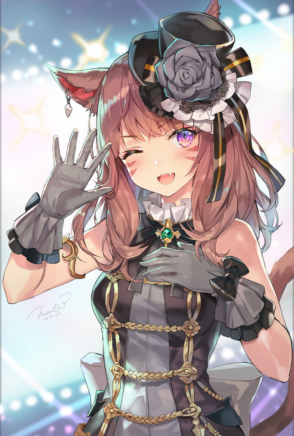 Anime girl with cat ears and gloves HD Phone Wallpaper