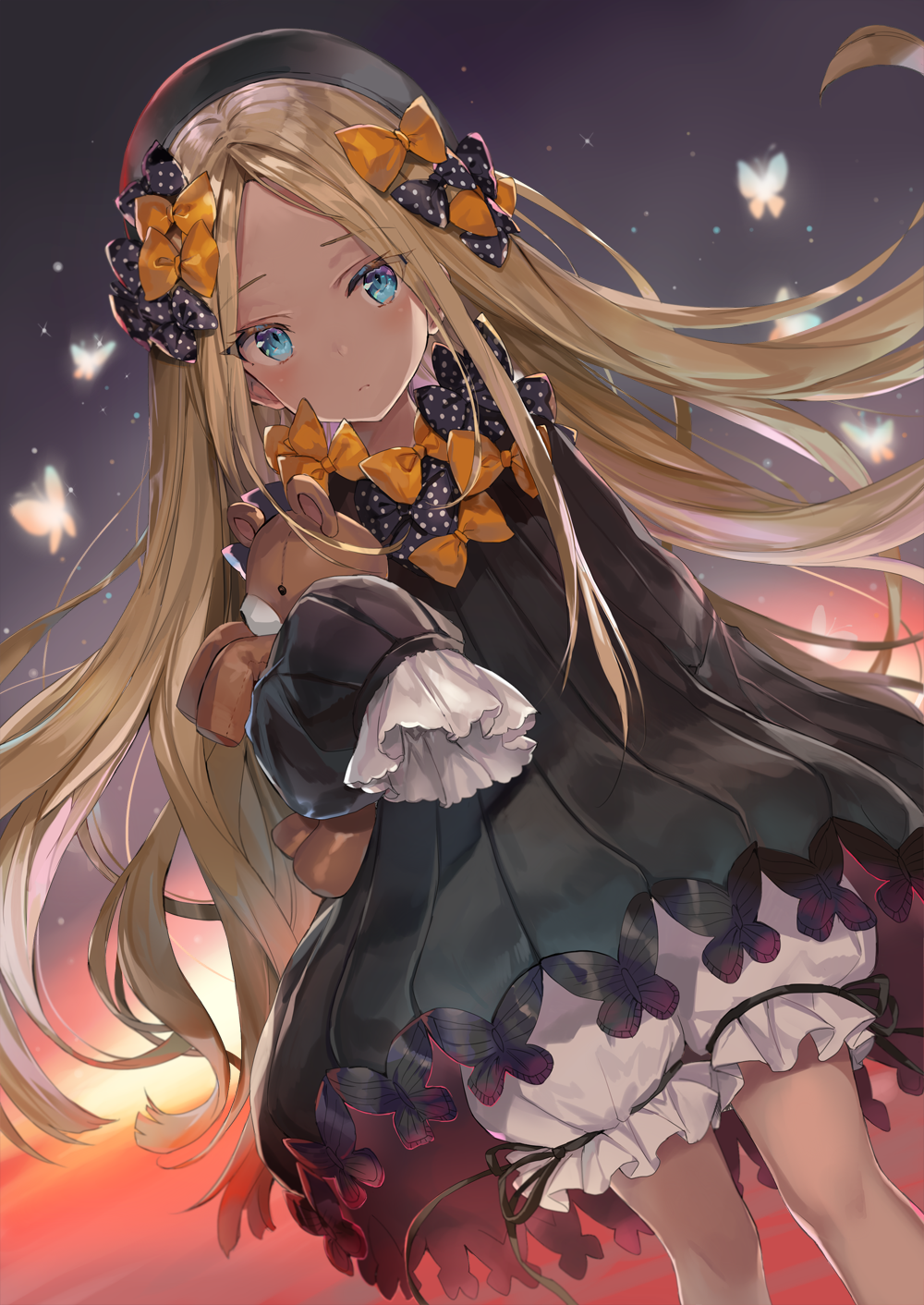 Abigail Williams from Fate/Grand Order with a teddy bear HD Phone Wallpaper