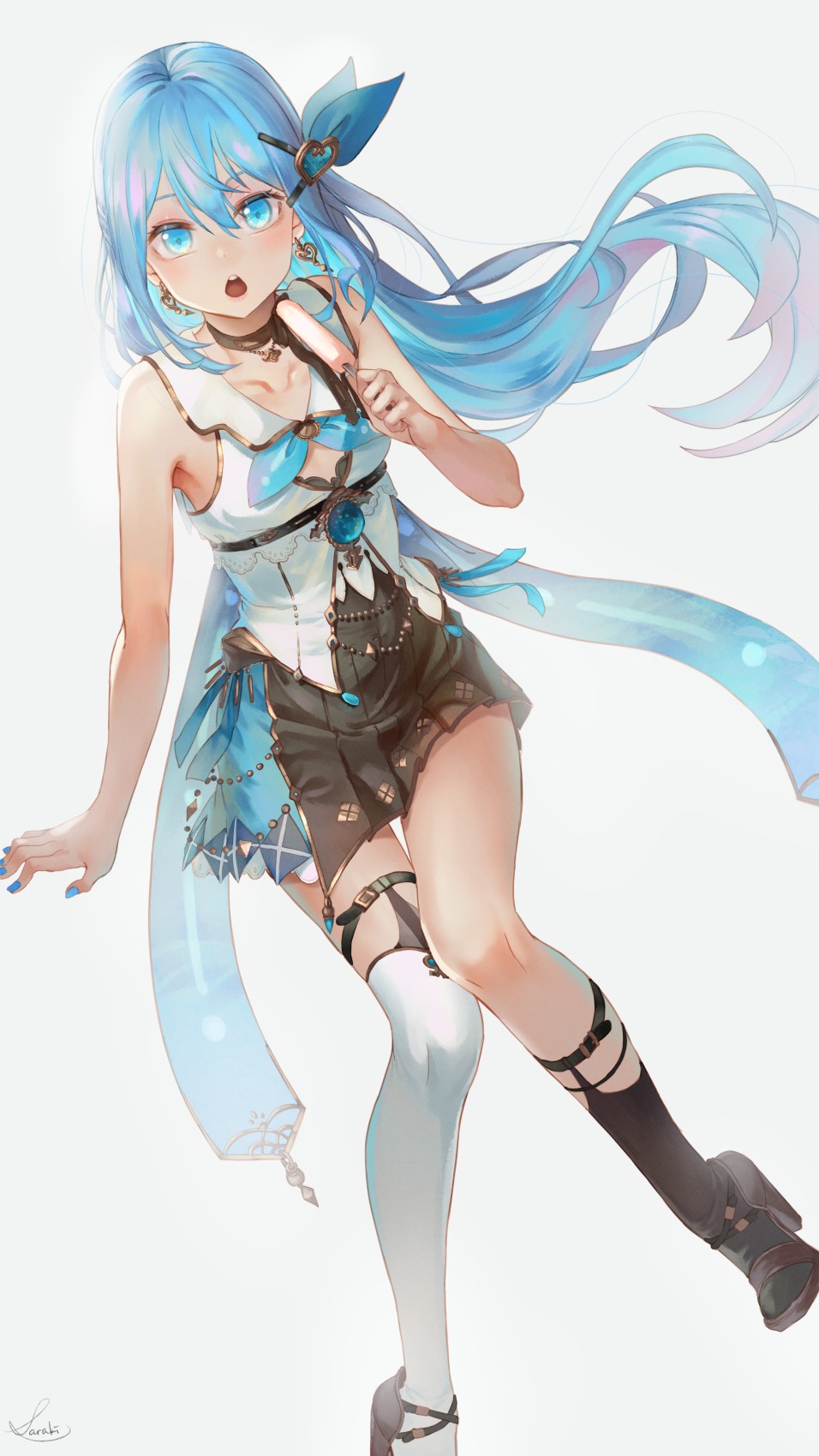 Anime girl with blue hair and blue eyes HD Phone Wallpaper