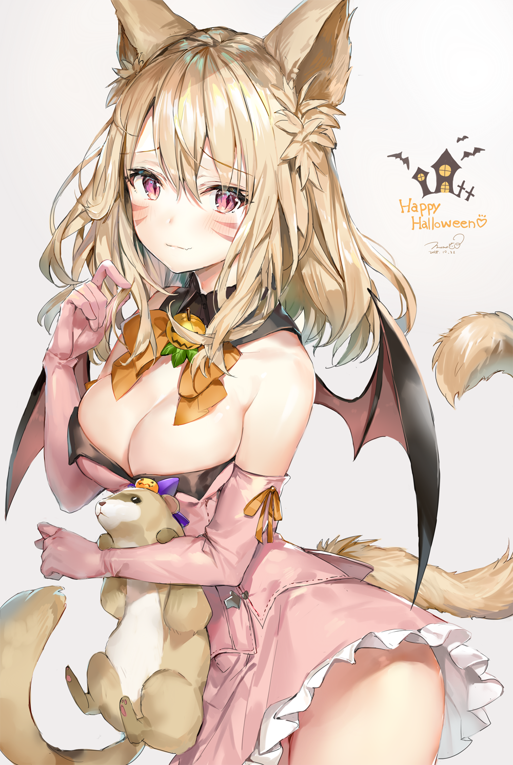 Anime girl with animal ears and bat wings HD Phone Wallpaper