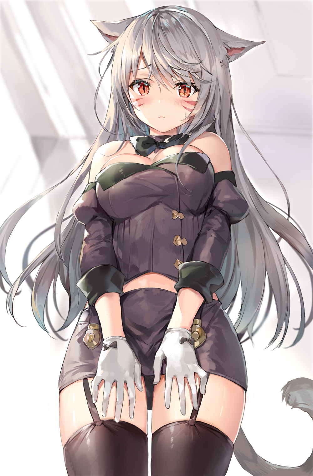 Anime girl with cat ears and gray hair HD Phone Wallpaper