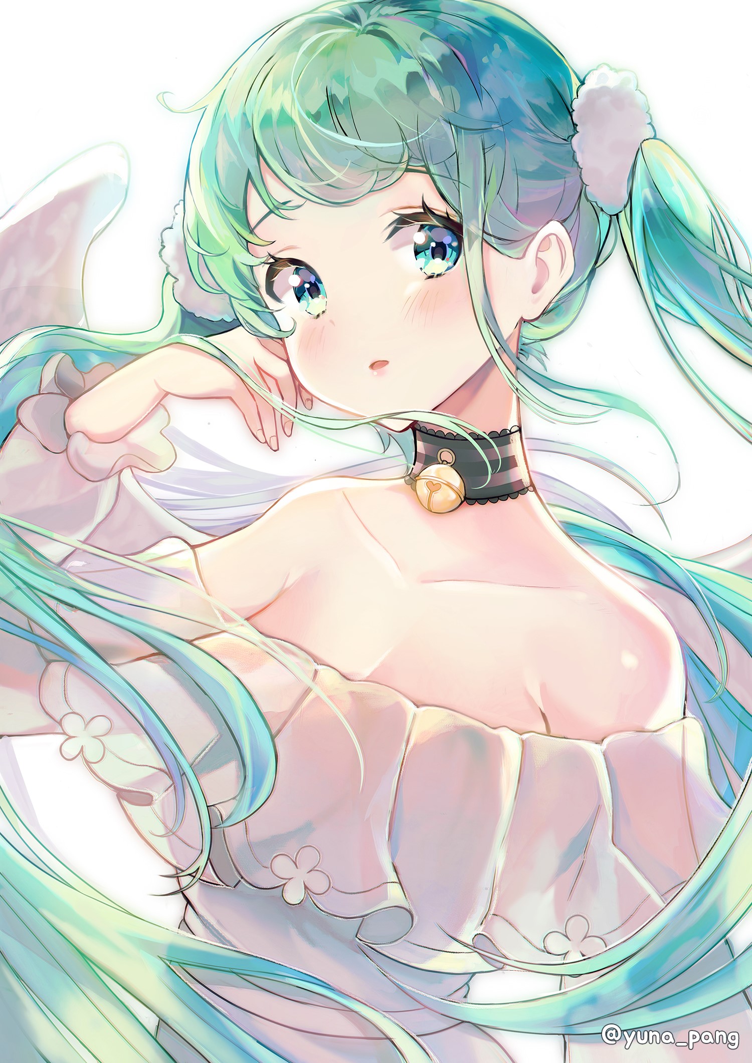 Anime girl with green hair and blue eyes HD Phone Wallpaper