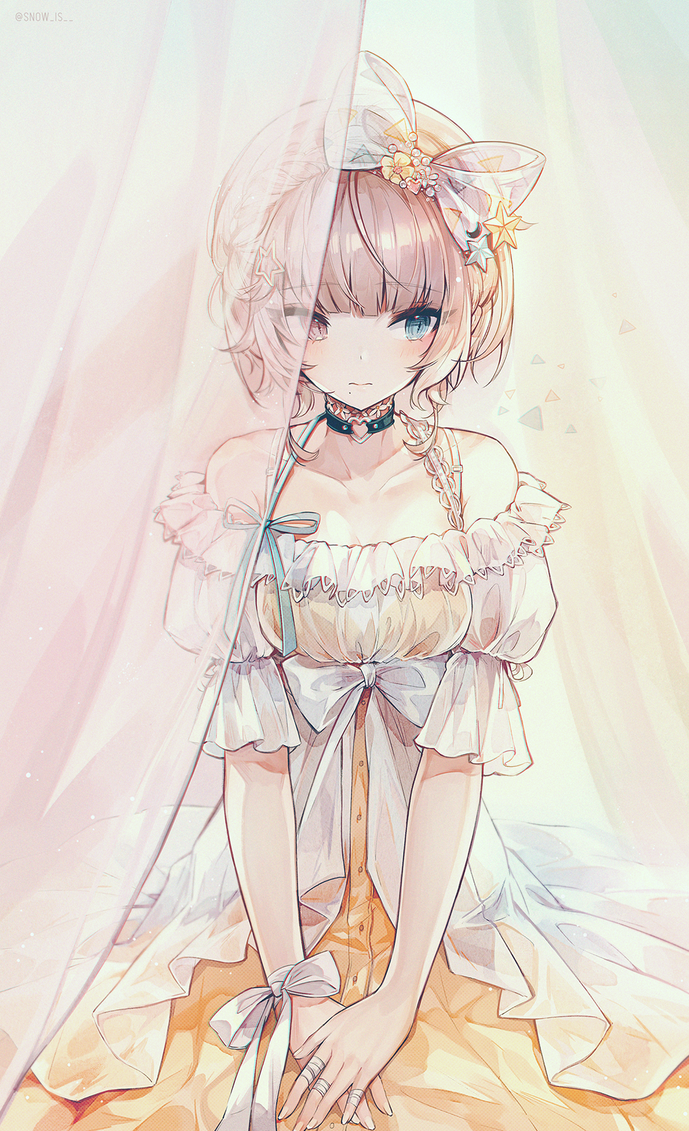 Anime girl with blonde short hair and blue eyes in a dress HD Phone Wallpaper