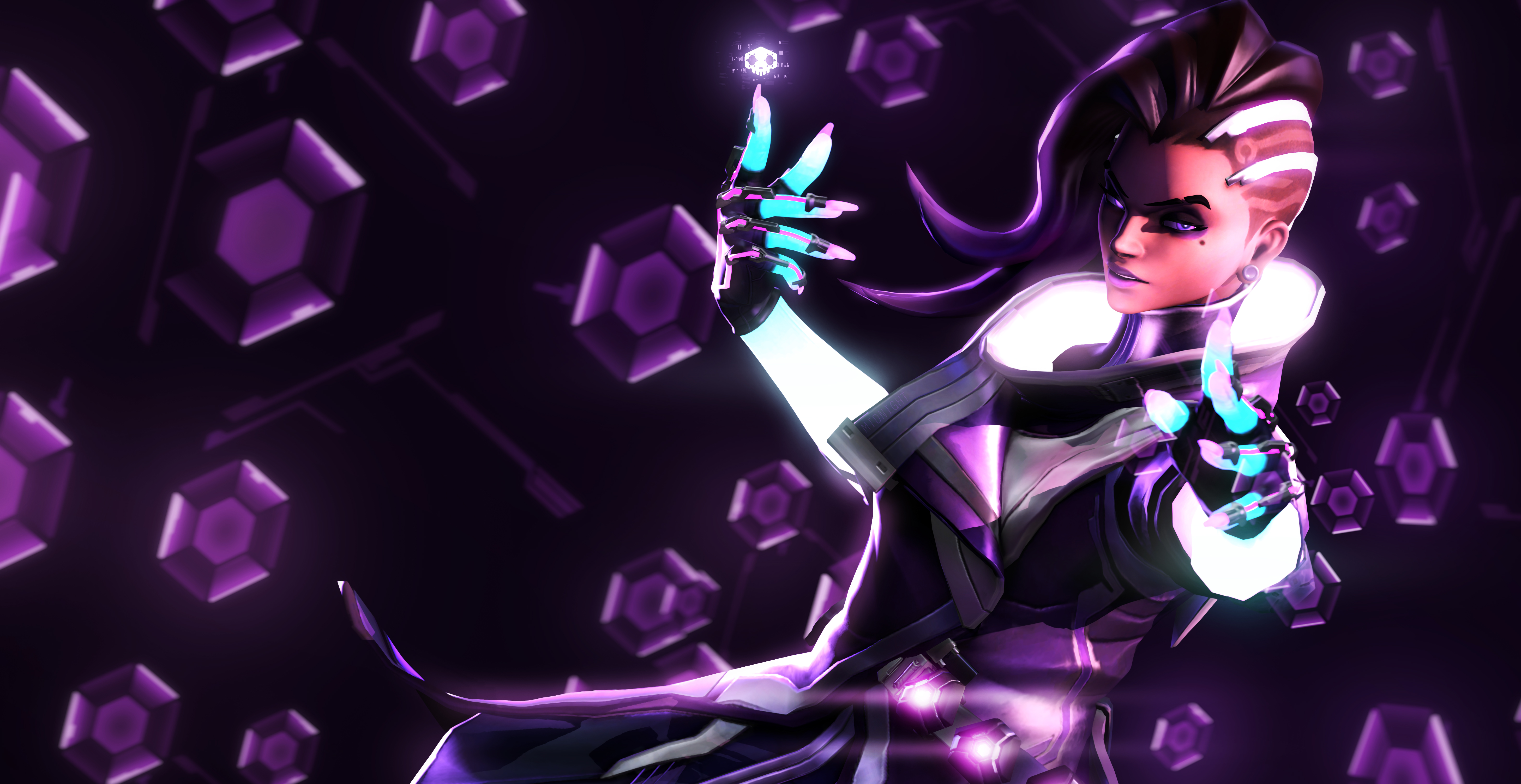 Sombra from Overwatch with purple gems HD Wallpaper
