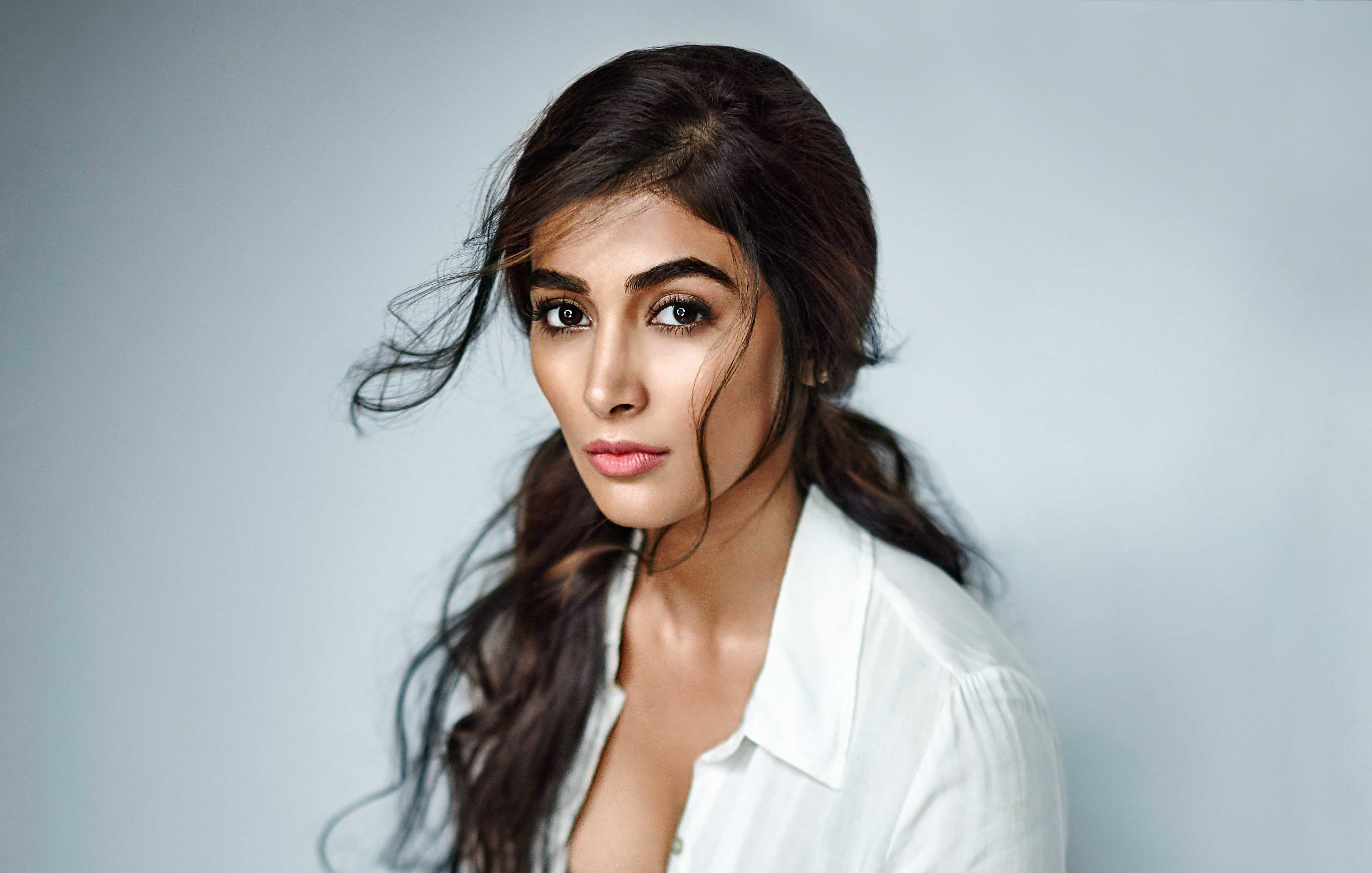 Pooja Hegde in a white shirt HD Wallpaper
