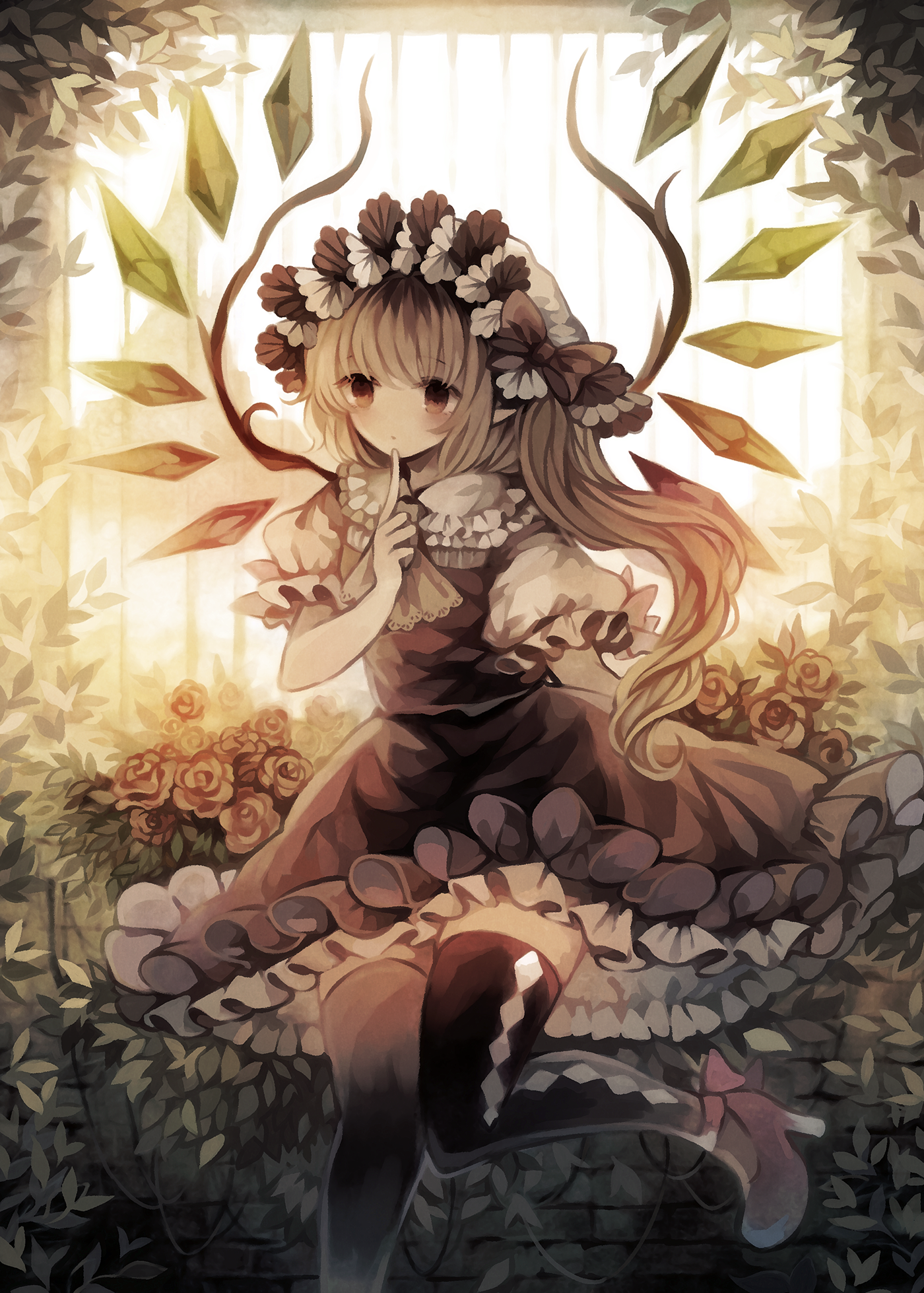 Flandre Scarlet from Touhou with Flowers HD Phone Wallpaper
