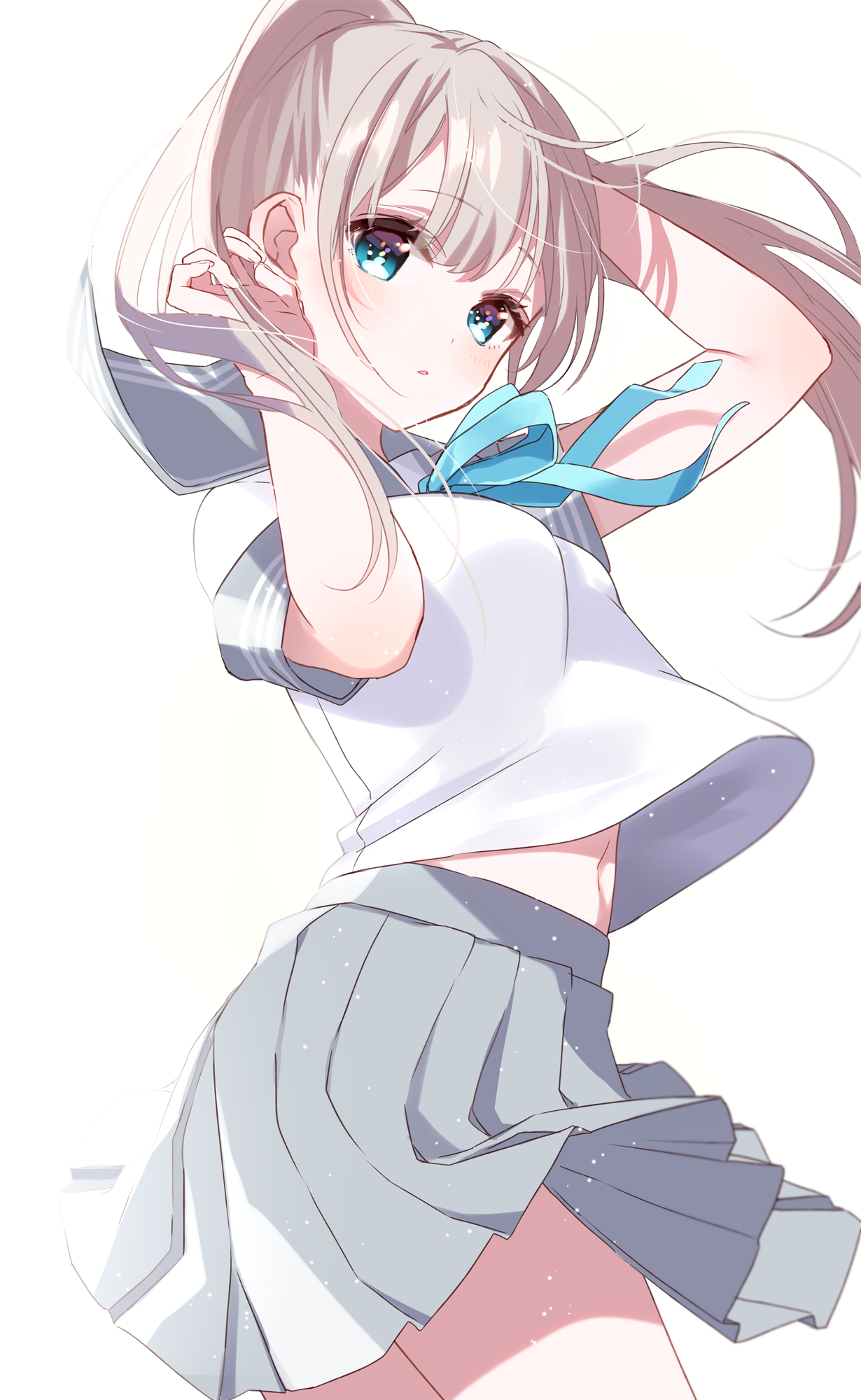 Anime girl with gray hair and blue eyes in school uniform HD Phone Wallpaper