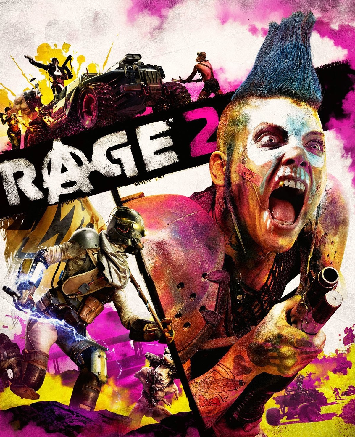 Rage 2 video game art with characters and vehicles HD Phone Wallpaper
