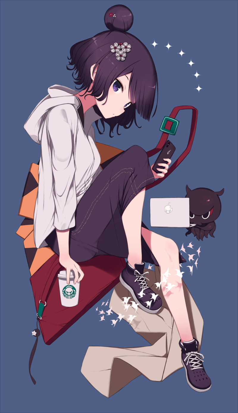 Katsushika Hokusai from Fate/Grand Order with phone and laptop HD Phone Wallpaper