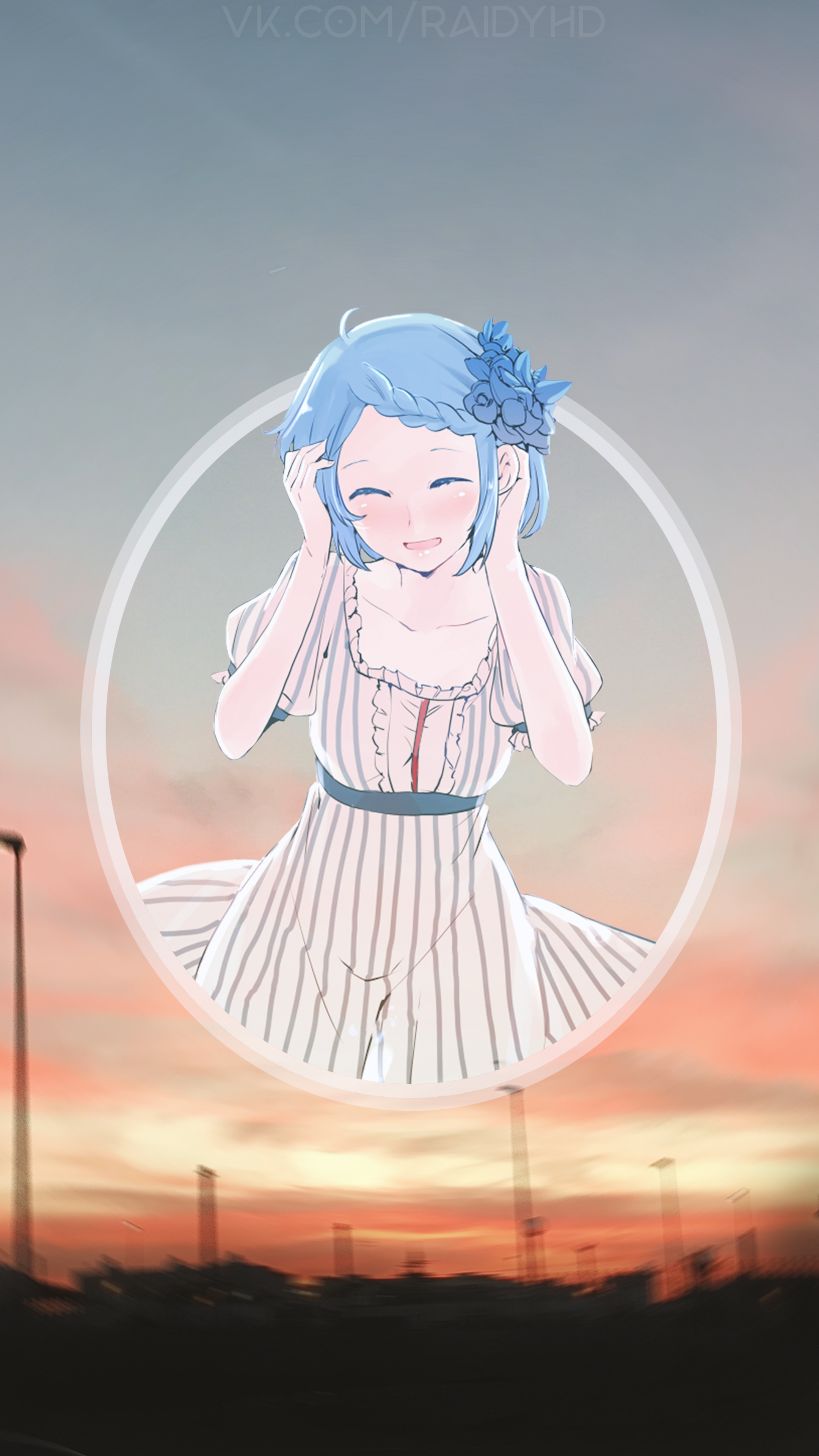 Anime girl with blue hair in a dress HD Phone Wallpaper