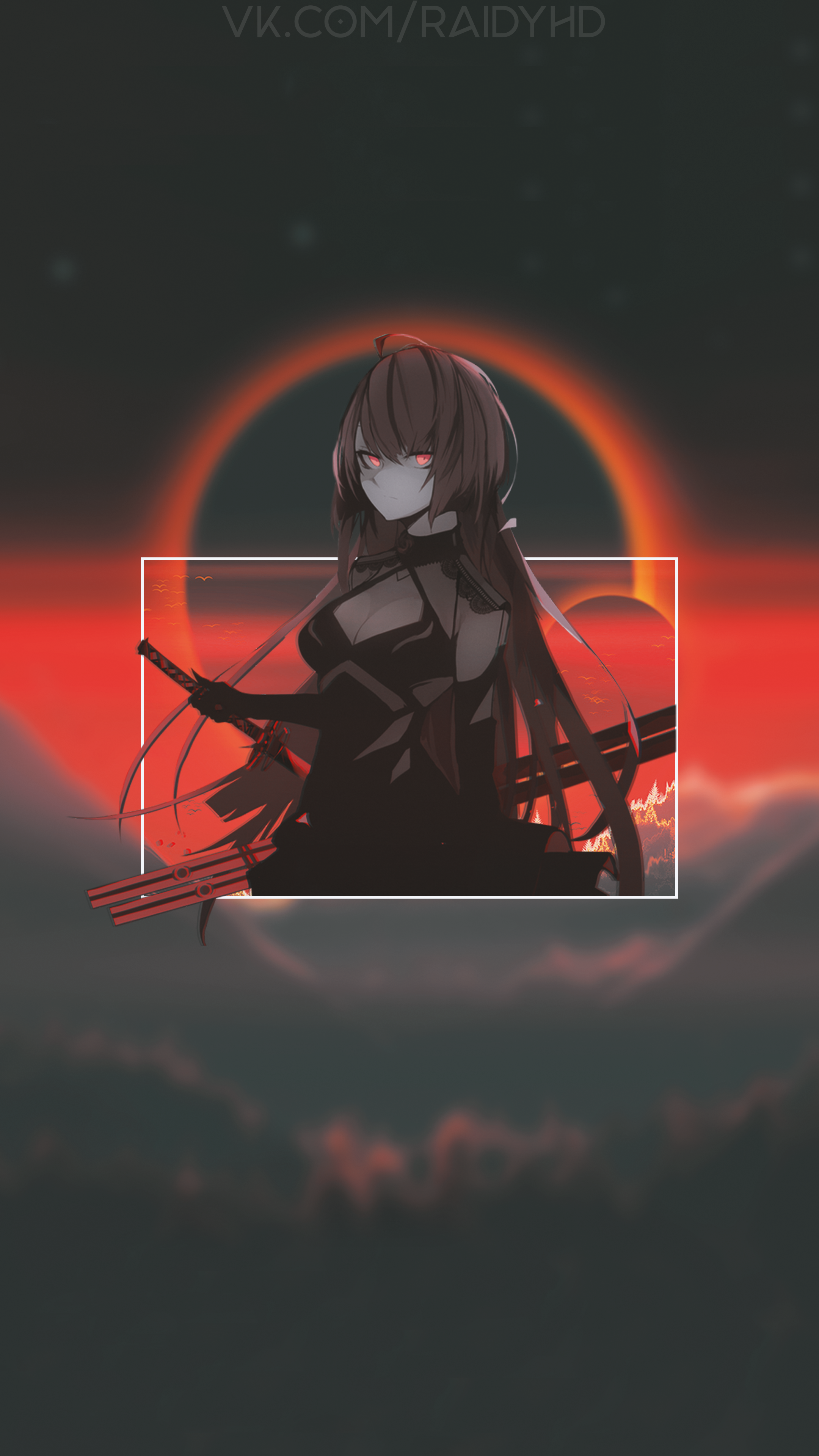 Anime girl with red eyes and swords HD Phone Wallpaper