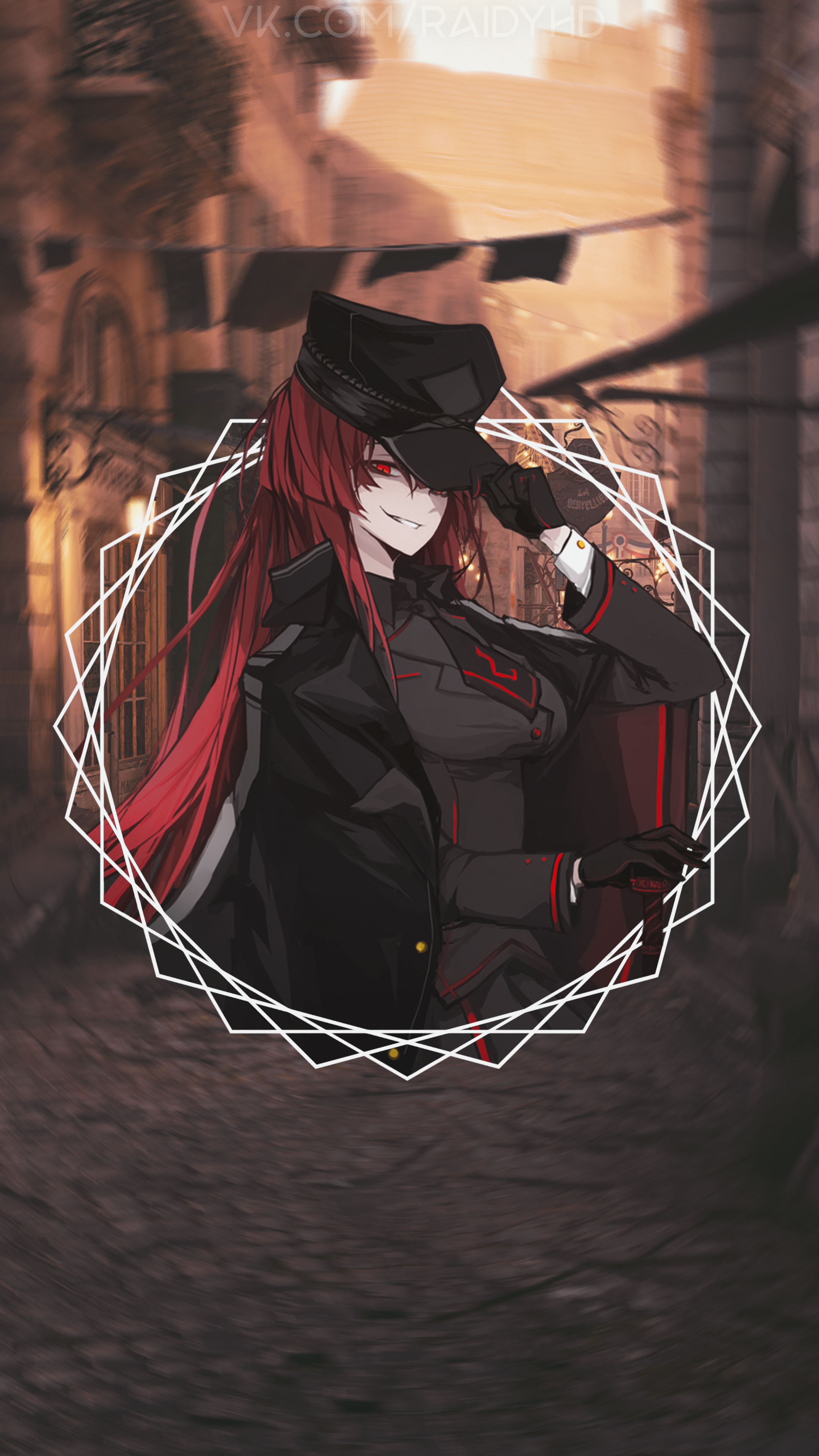 Anime girl in military uniform with red hair HD Phone Wallpaper