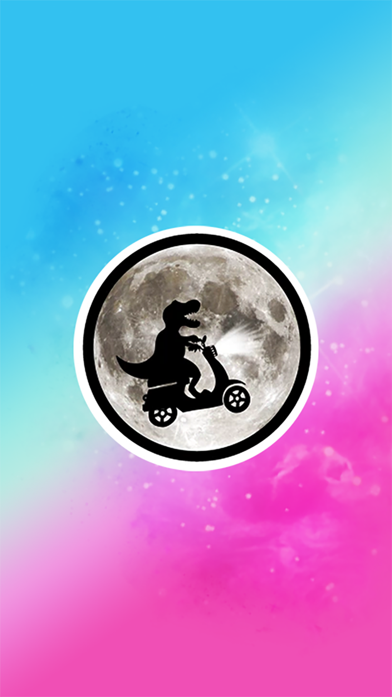 Dinosaur riding a moped on the moon HD Phone Wallpaper