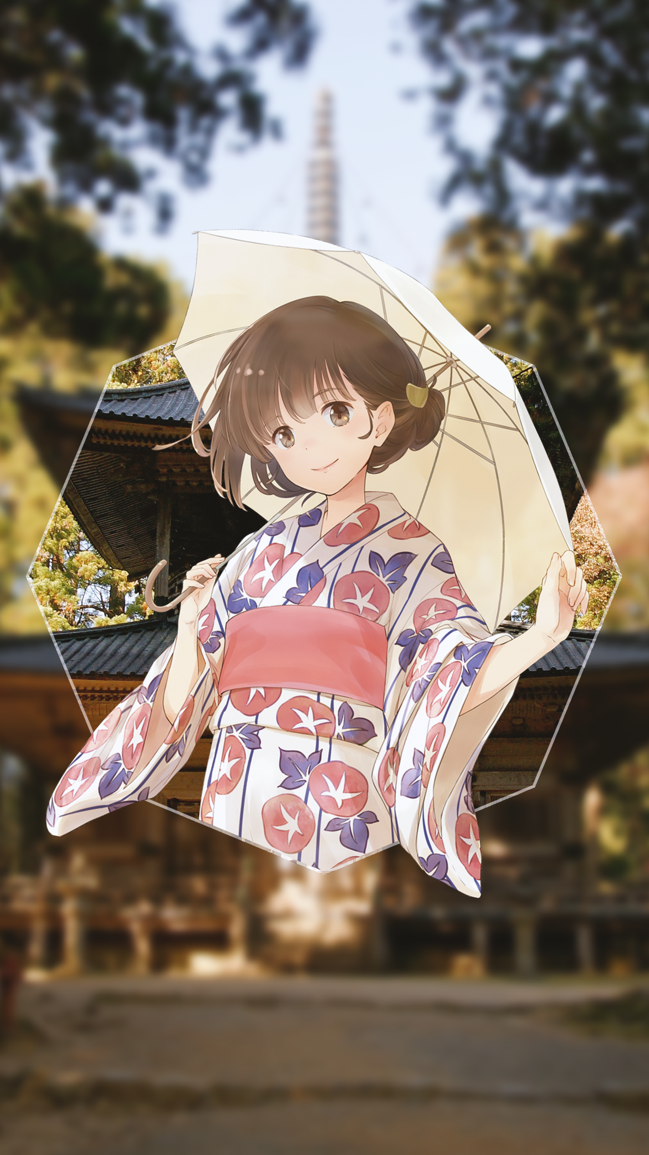 Anime girl in yukata holding an umbrella HD Phone Wallpaper