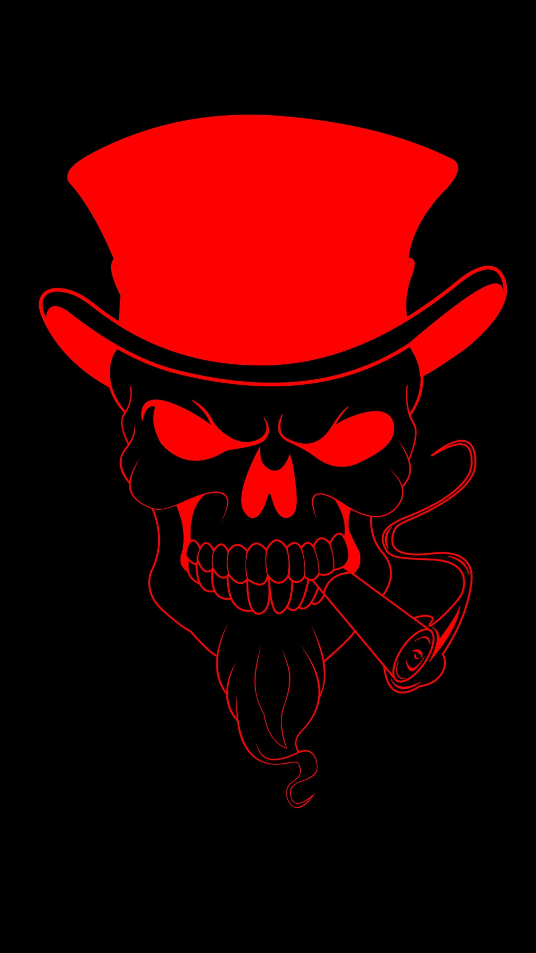 Red skull with top hat smoking cigar HD Phone Wallpaper